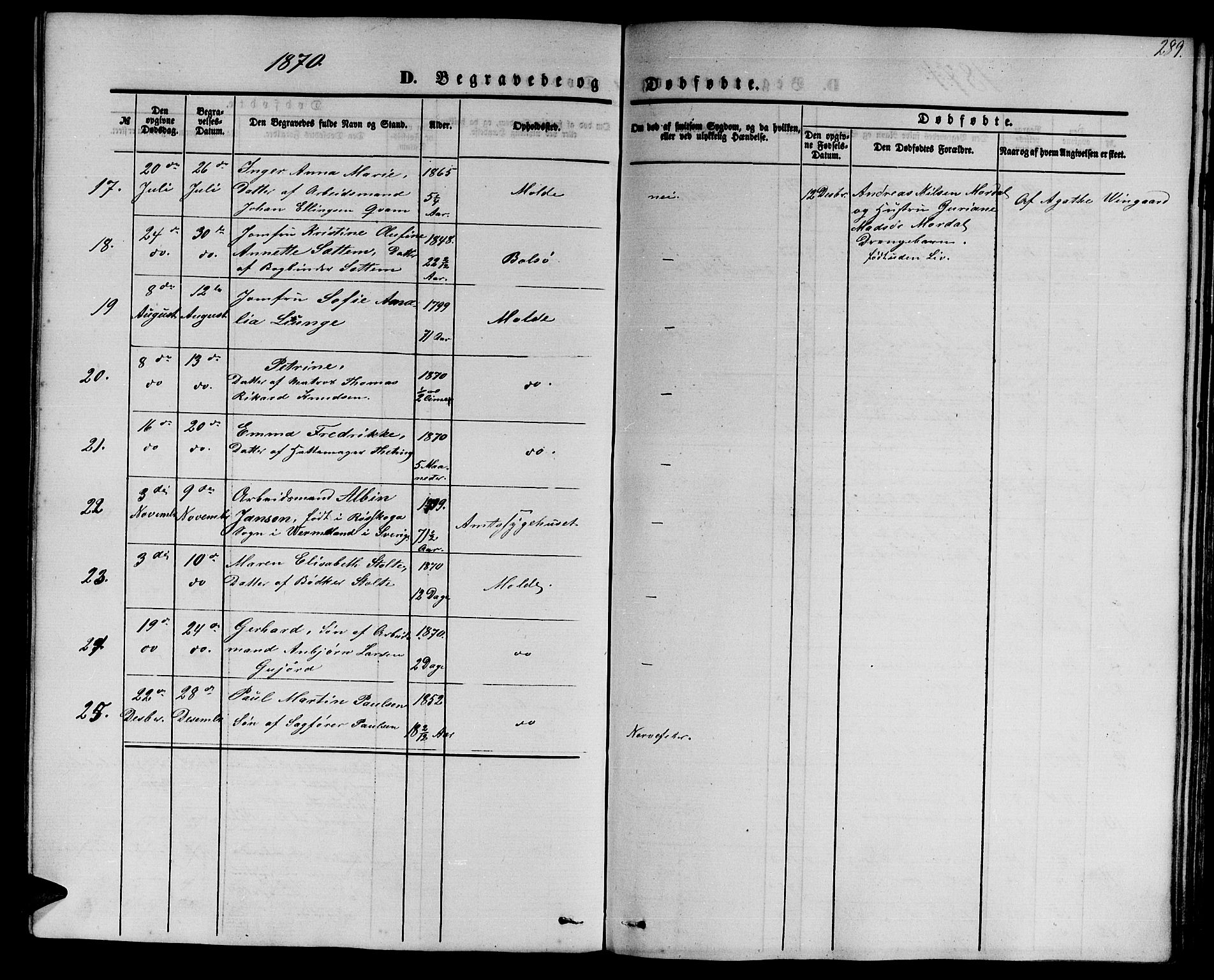 Ministerialprotokoller, klokkerbøker og fødselsregistre - Møre og Romsdal, AV/SAT-A-1454/558/L0701: Parish register (copy) no. 558C02, 1862-1879, p. 289