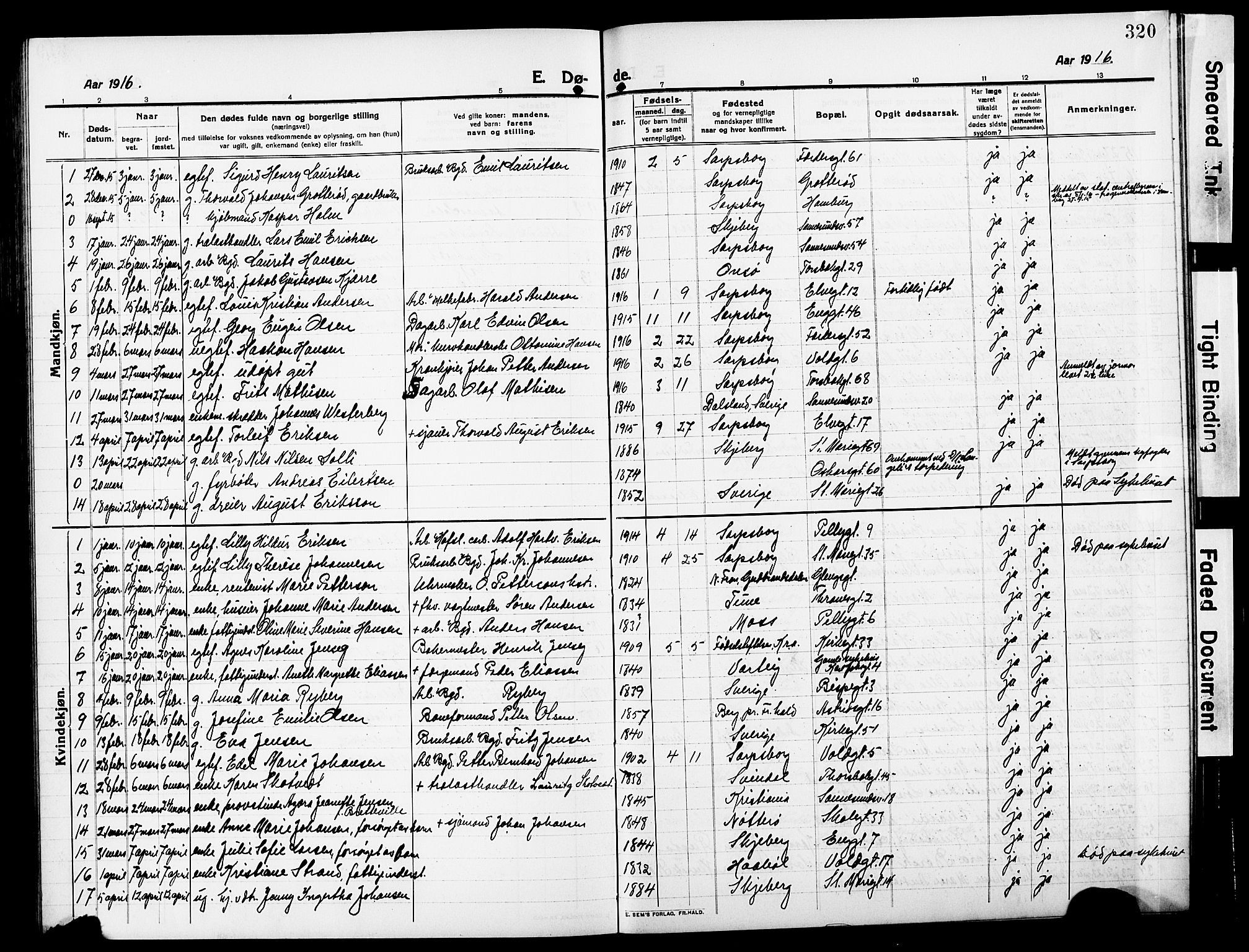 Sarpsborg prestekontor Kirkebøker, AV/SAO-A-2006/G/Ga/L0002: Parish register (copy) no. 2, 1912-1931, p. 320
