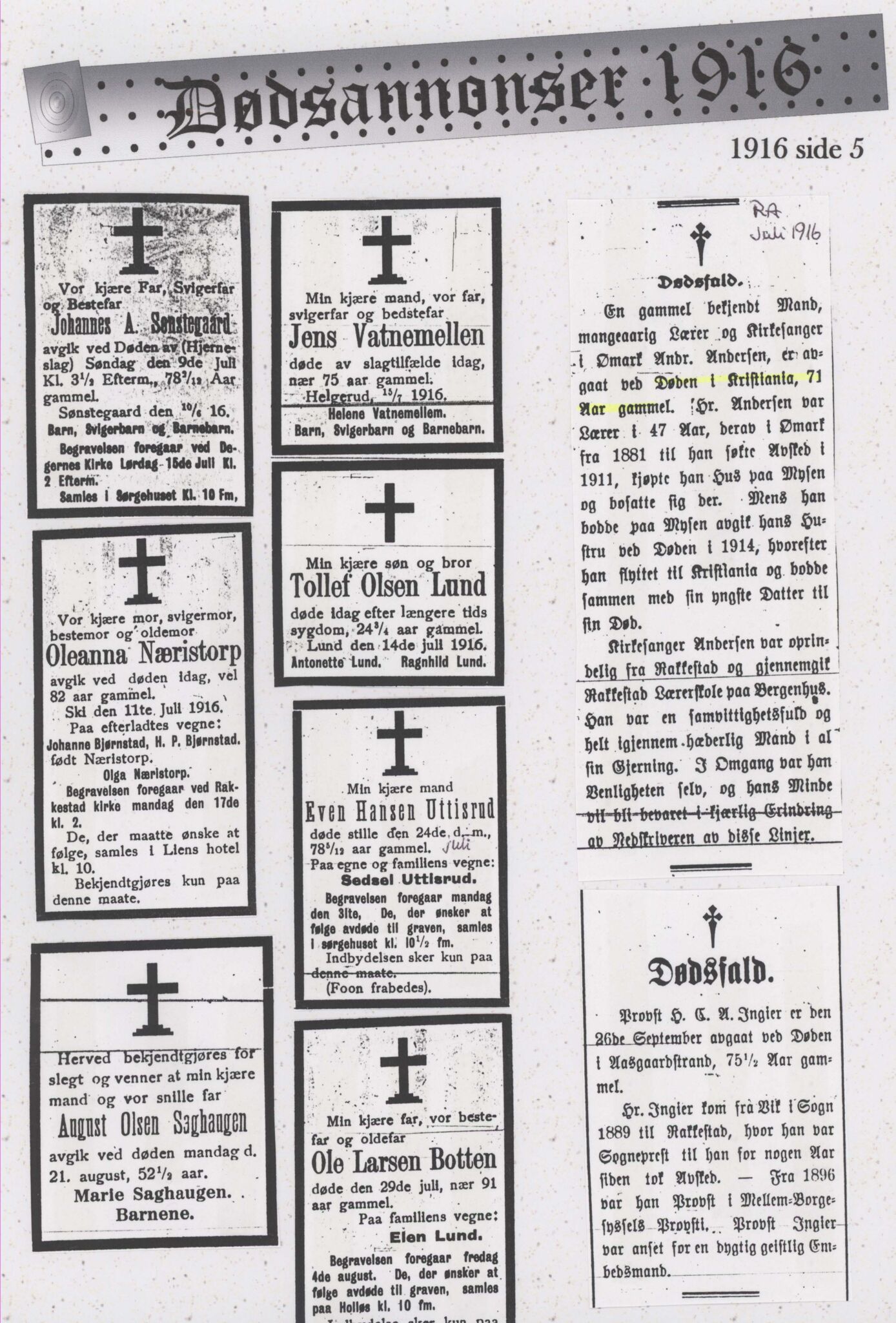 , Dødsannonser lokalaviser Rakkestad 1916 - 1920, 1916-1920, p. 5