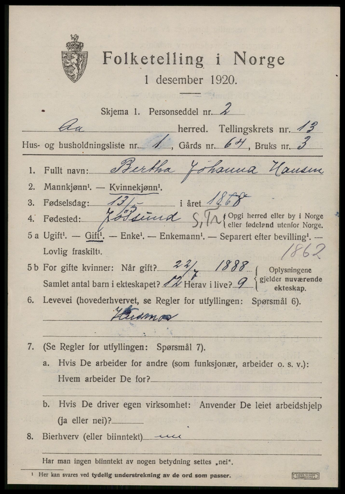 SAT, 1920 census for Å, 1920, p. 5496