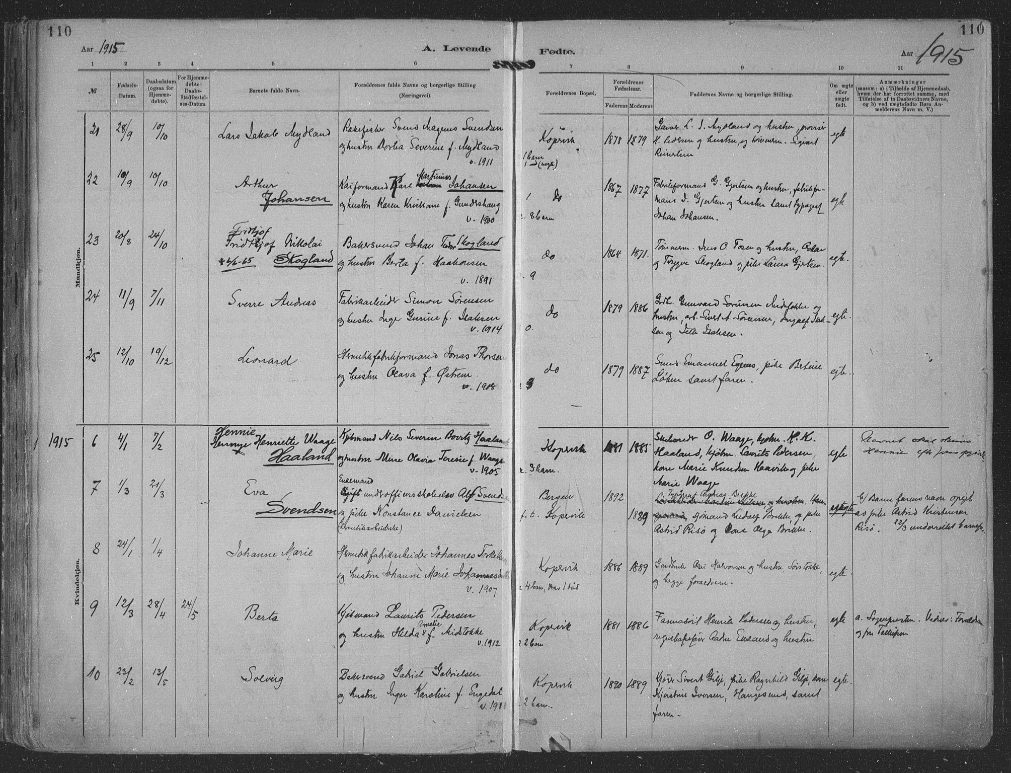 Kopervik sokneprestkontor, SAST/A-101850/H/Ha/Haa/L0001: Parish register (official) no. A 1, 1880-1919, p. 110