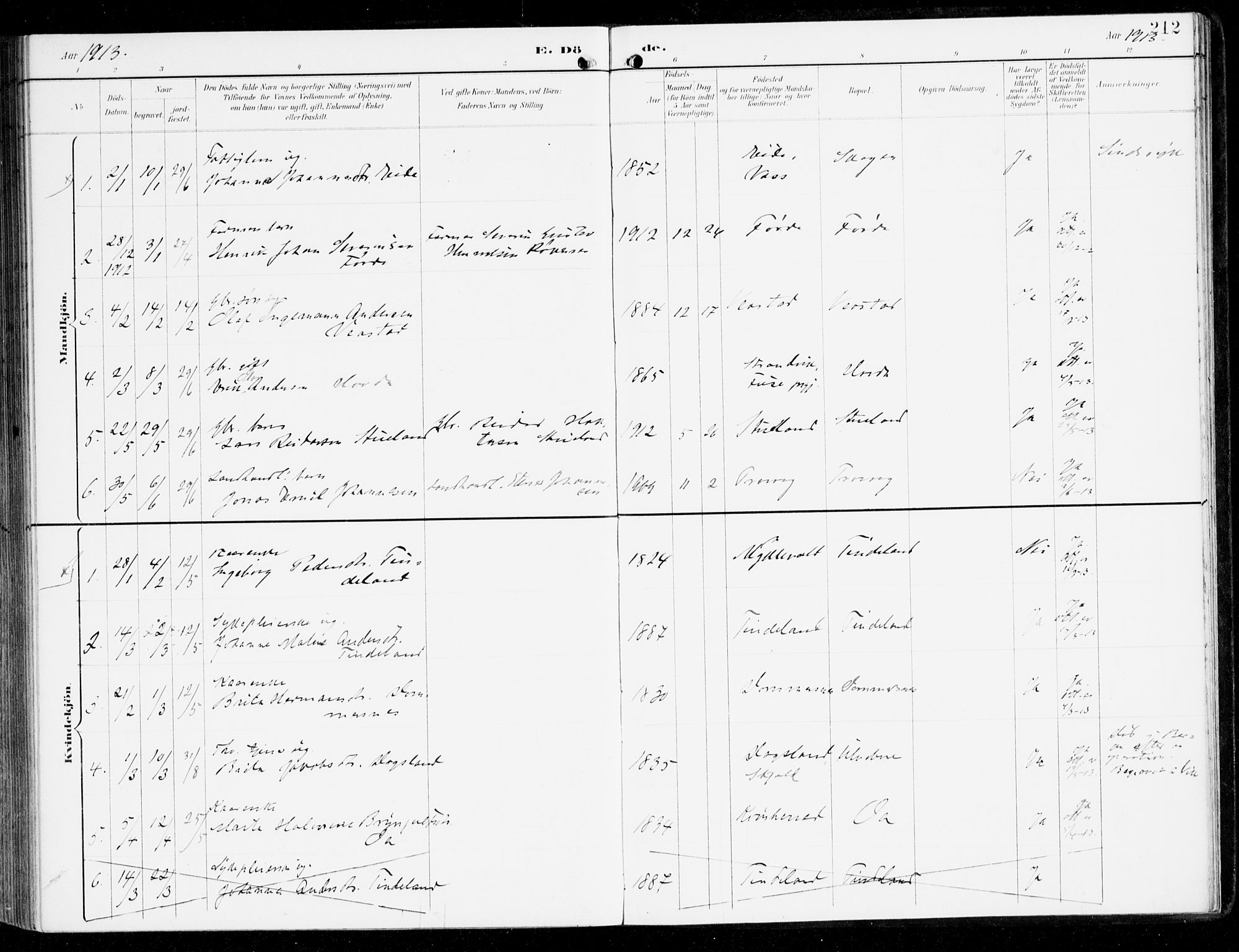 Sveio Sokneprestembete, AV/SAB-A-78501/H/Haa: Parish register (official) no. D 2, 1894-1916, p. 212