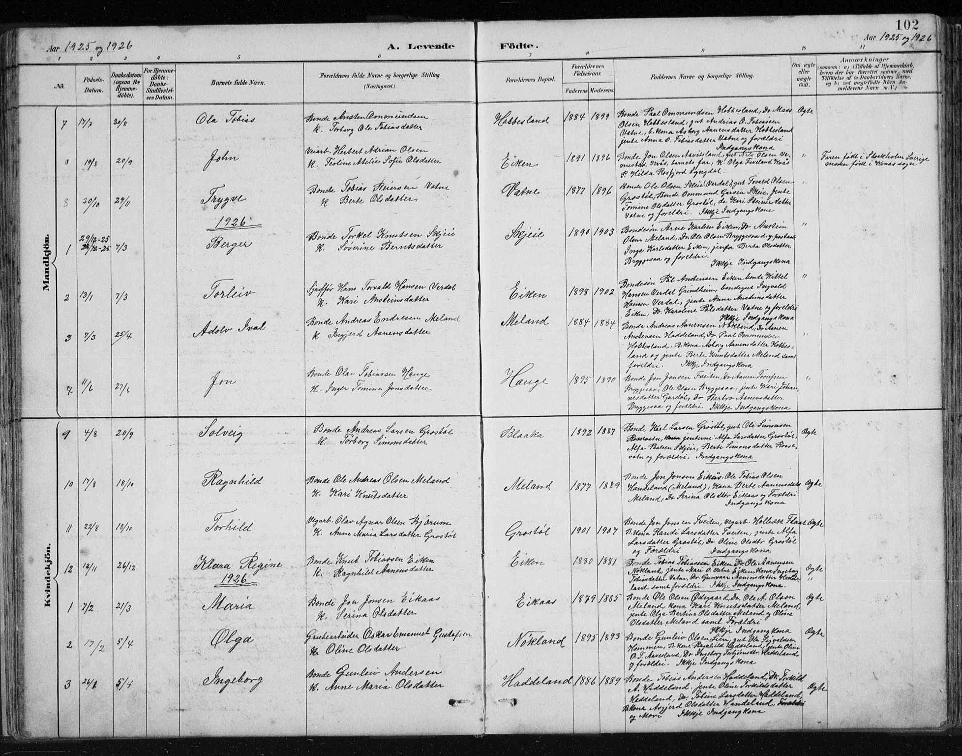 Hægebostad sokneprestkontor, AV/SAK-1111-0024/F/Fb/Fbb/L0003: Parish register (copy) no. B 3, 1887-1937, p. 102