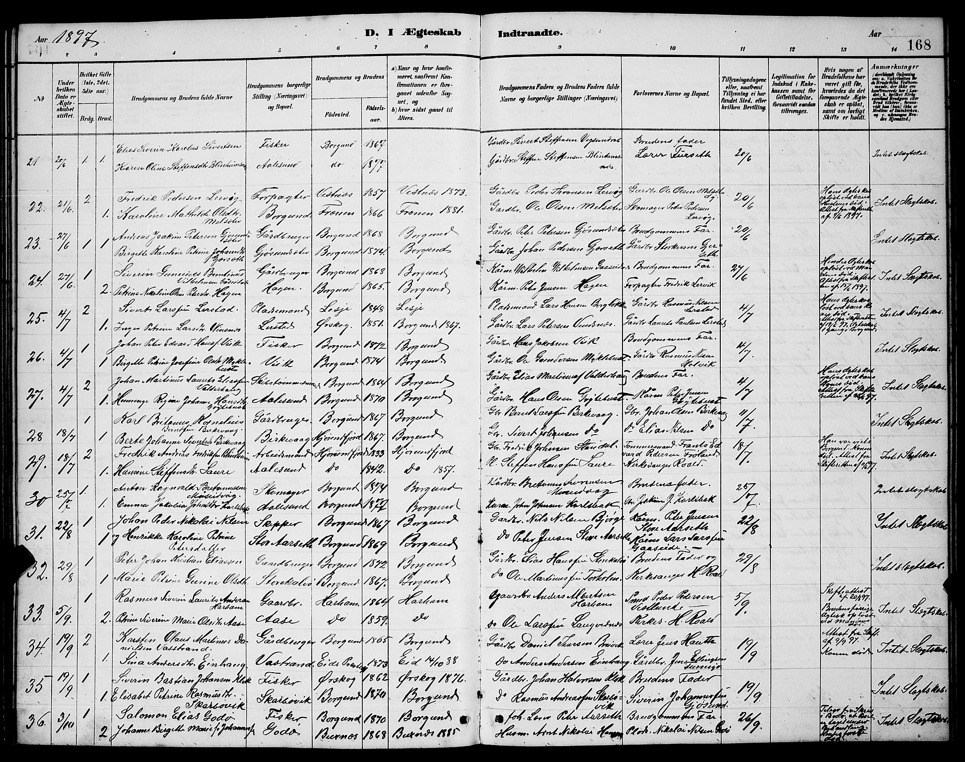 Ministerialprotokoller, klokkerbøker og fødselsregistre - Møre og Romsdal, SAT/A-1454/528/L0430: Parish register (copy) no. 528C11, 1884-1899, p. 168