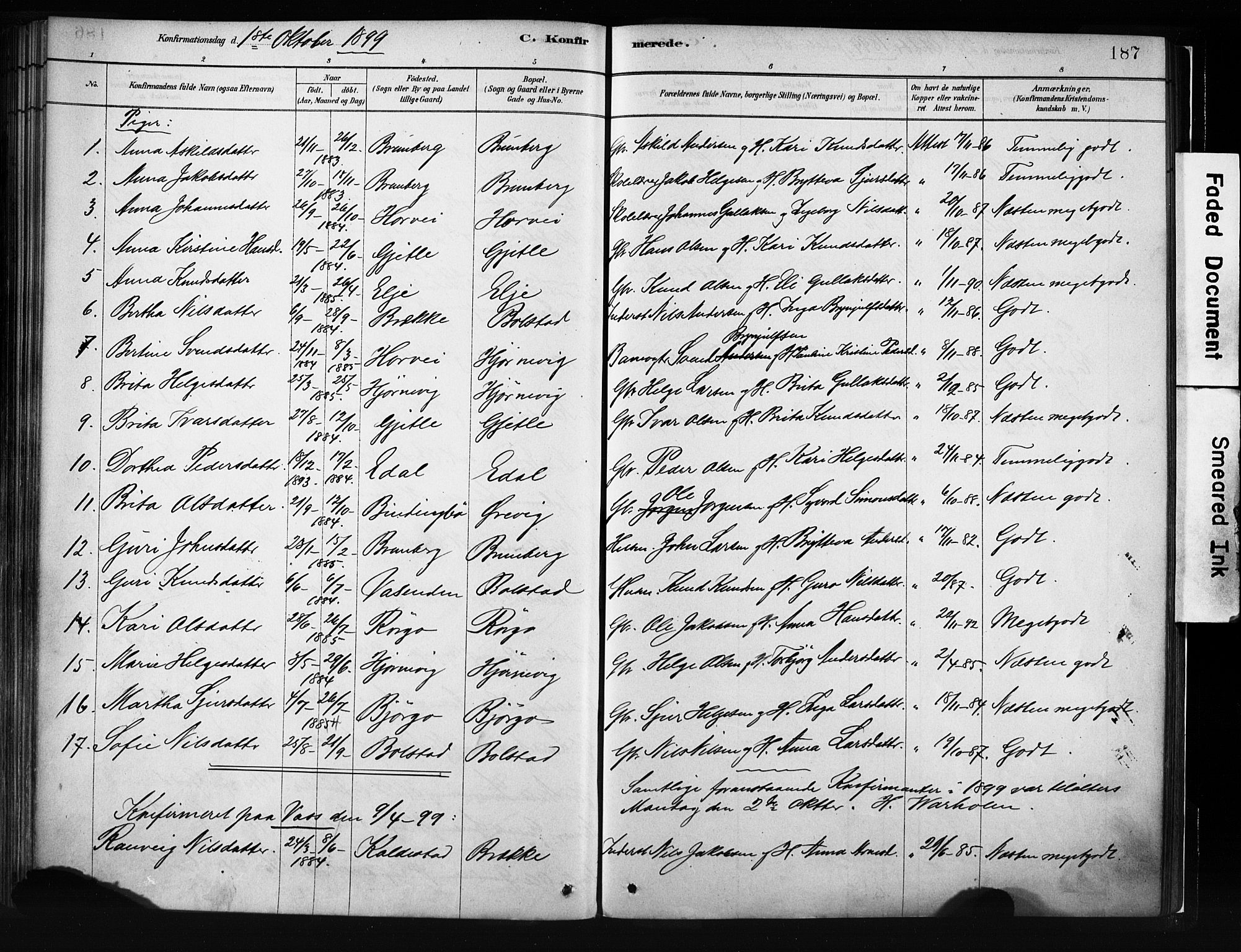 Evanger sokneprestembete, SAB/A-99924: Parish register (official) no. A 1, 1877-1899, p. 187