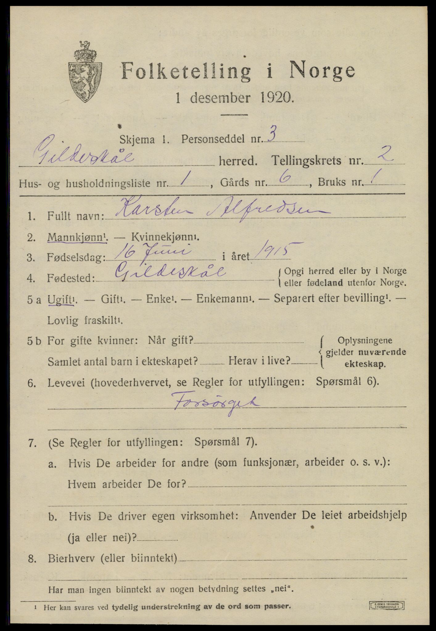 SAT, 1920 census for Gildeskål, 1920, p. 2410