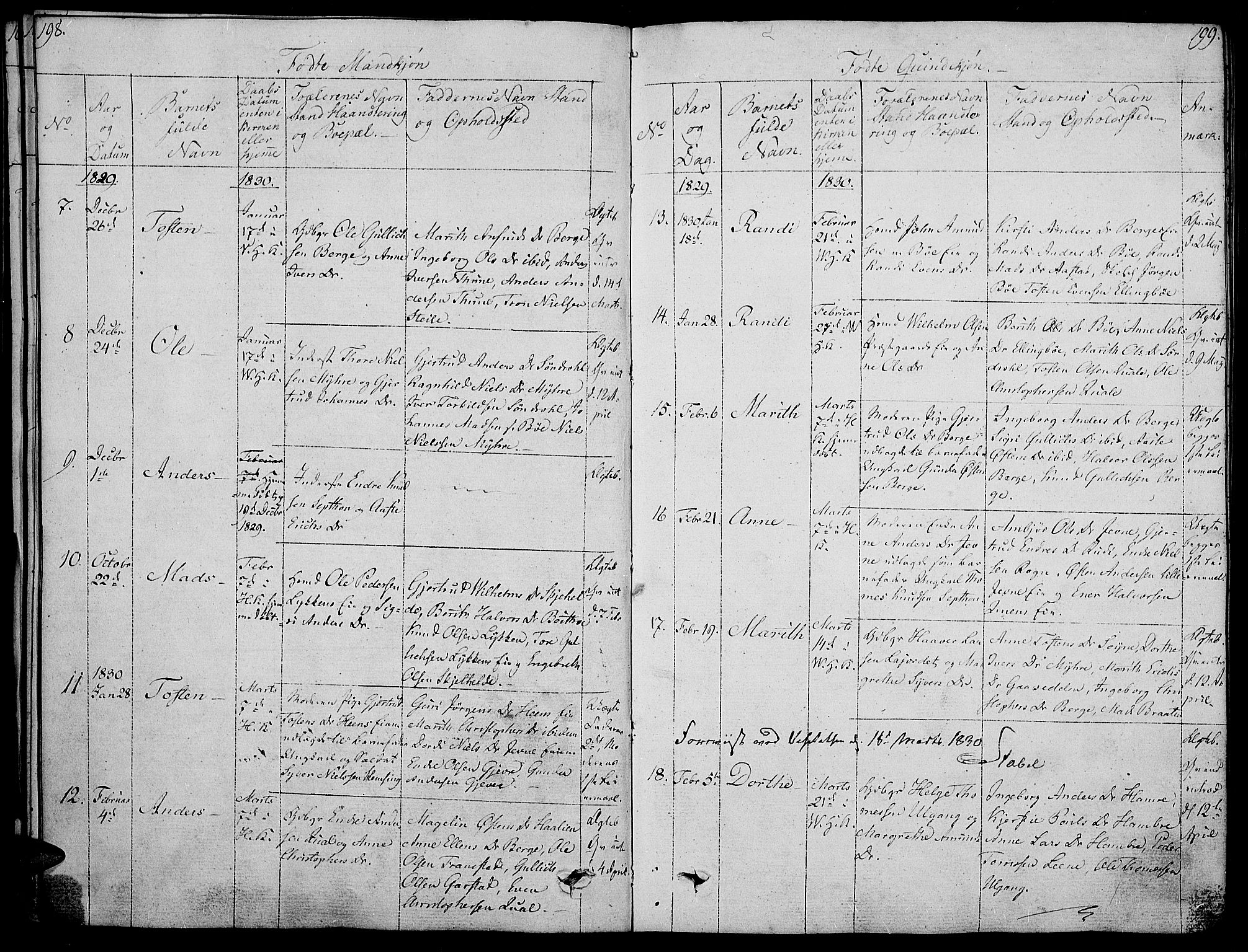 Vang prestekontor, Valdres, AV/SAH-PREST-140/H/Ha/L0003: Parish register (official) no. 3, 1809-1831, p. 198-199