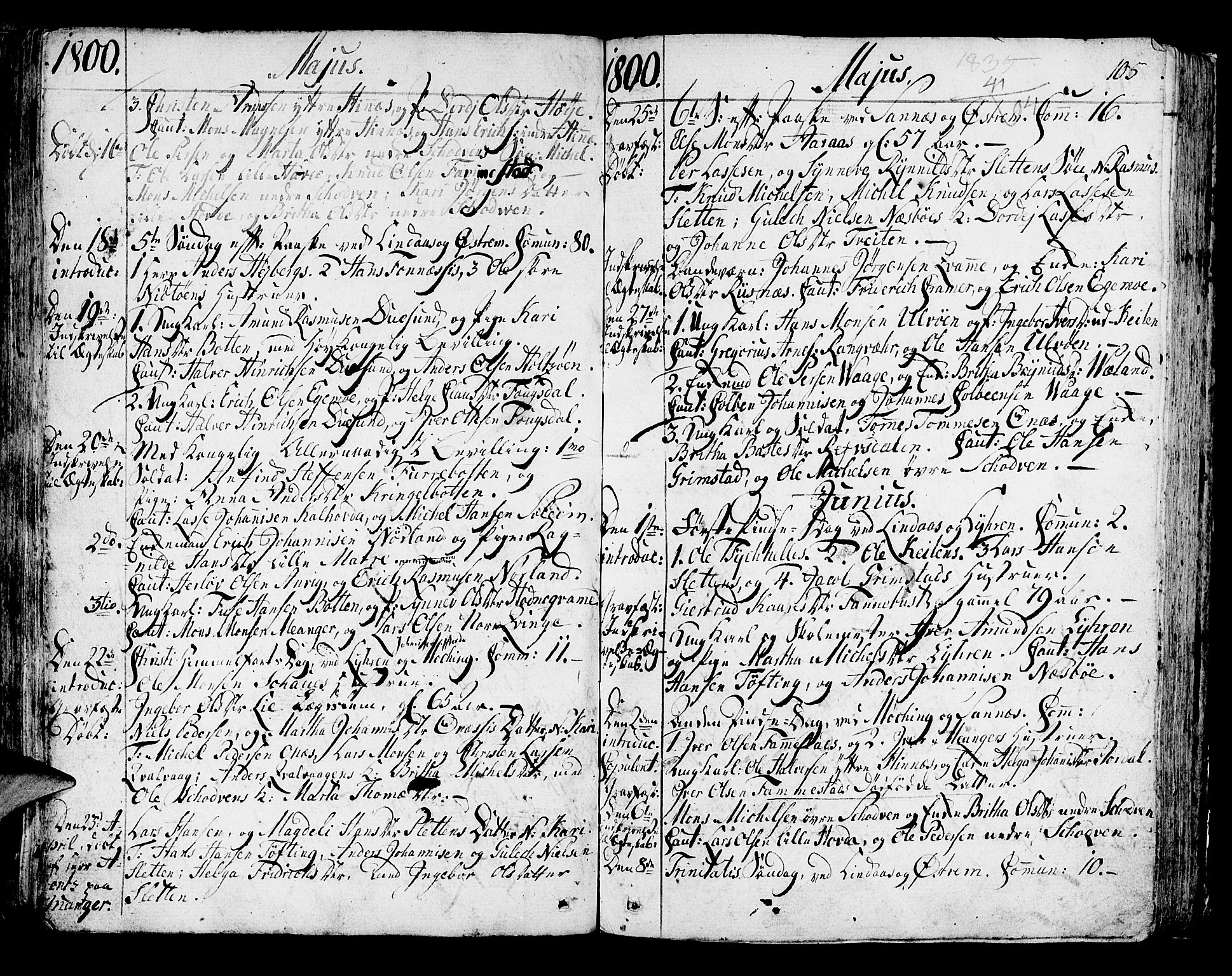 Lindås Sokneprestembete, AV/SAB-A-76701/H/Haa/Haaa/L0005: Parish register (official) no. A 5, 1791-1813, p. 105