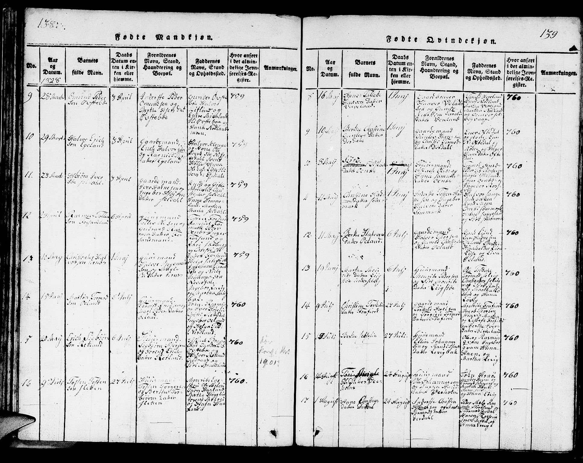 Strand sokneprestkontor, SAST/A-101828/H/Ha/Hab/L0002: Parish register (copy) no. B 2, 1816-1854, p. 138-139