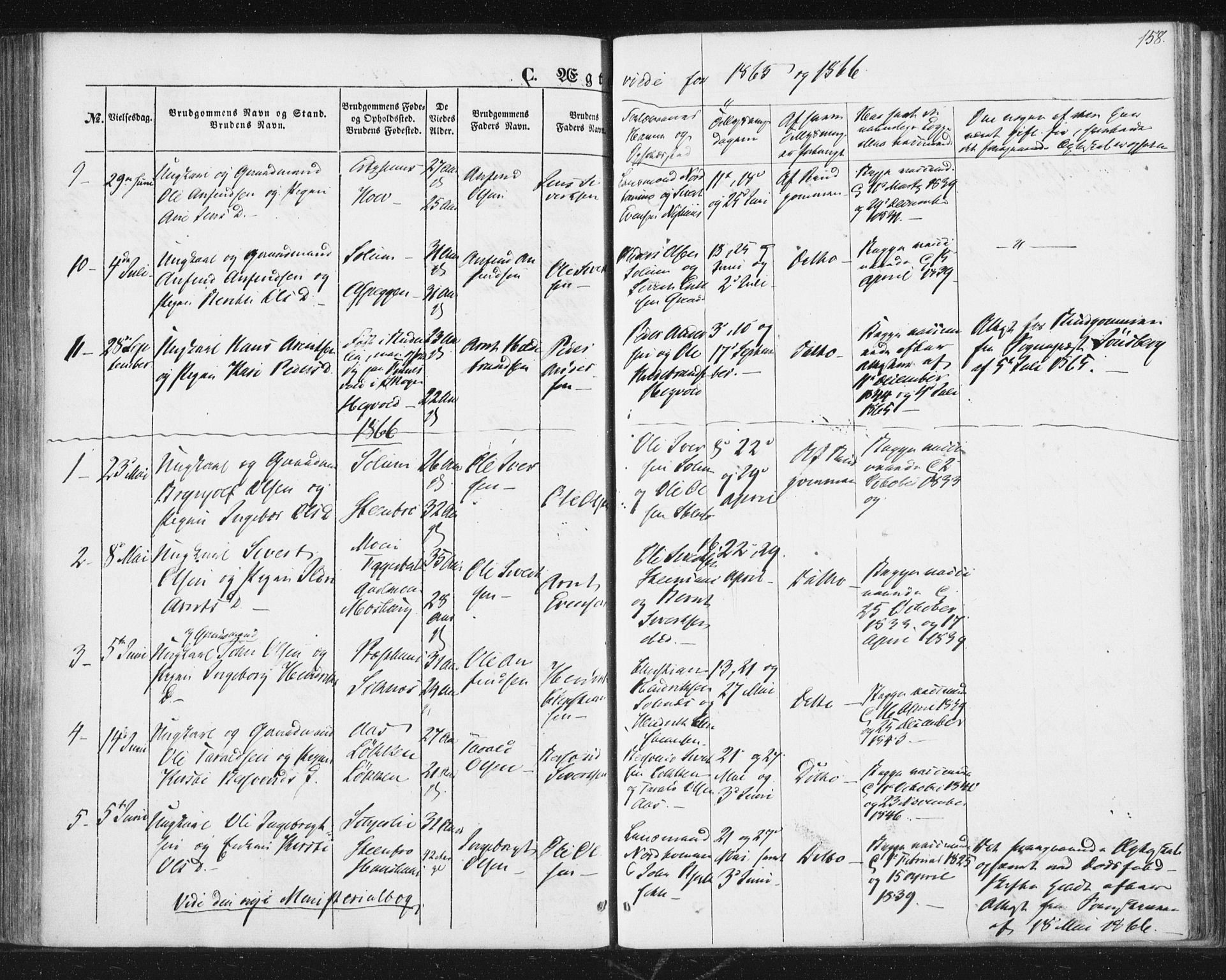 Ministerialprotokoller, klokkerbøker og fødselsregistre - Sør-Trøndelag, SAT/A-1456/689/L1038: Parish register (official) no. 689A03, 1848-1872, p. 158