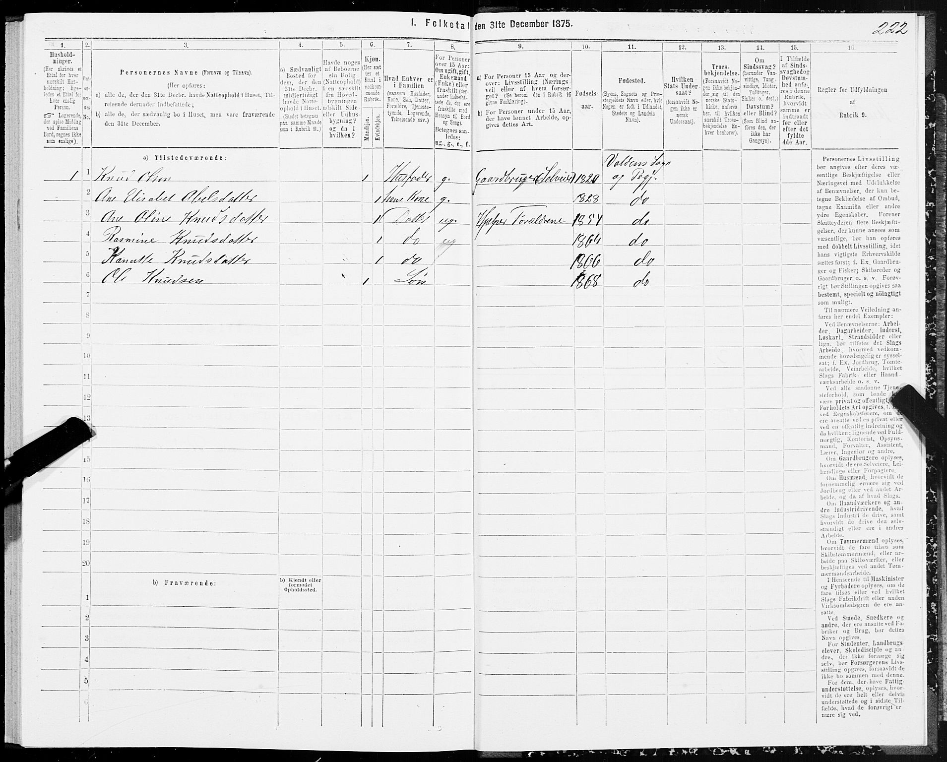 SAT, 1875 census for 1519P Volda, 1875, p. 6222