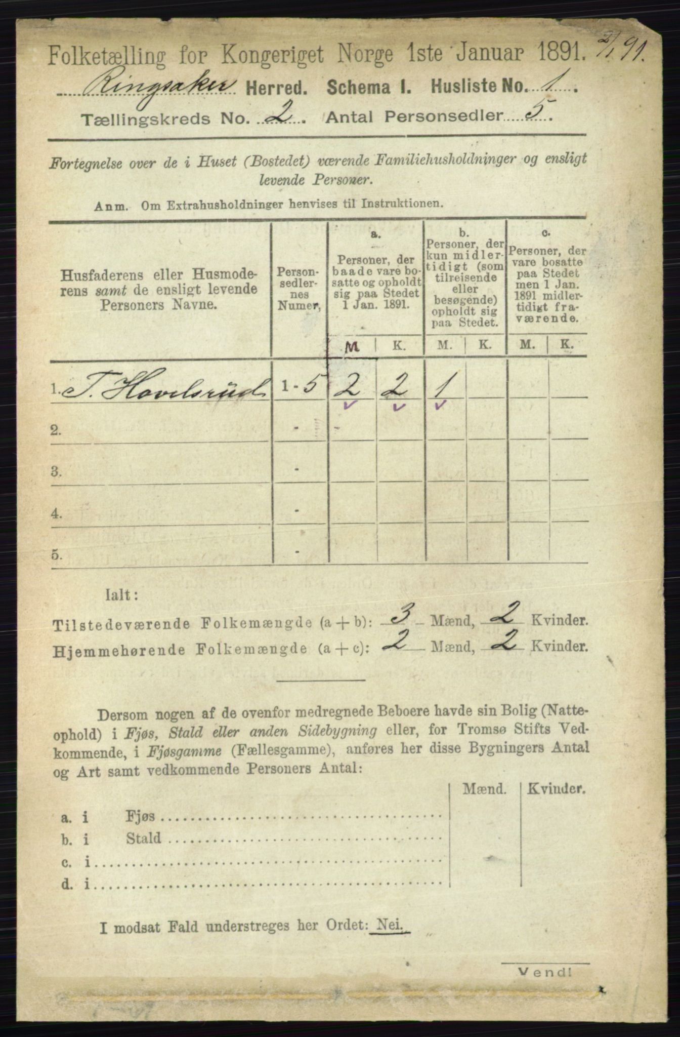 RA, 1891 census for 0412 Ringsaker, 1891, p. 747