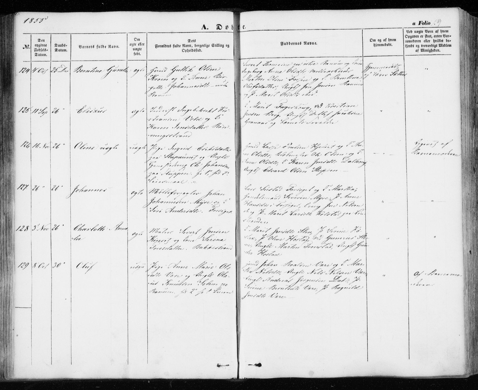 Ministerialprotokoller, klokkerbøker og fødselsregistre - Sør-Trøndelag, AV/SAT-A-1456/606/L0291: Parish register (official) no. 606A06, 1848-1856, p. 129