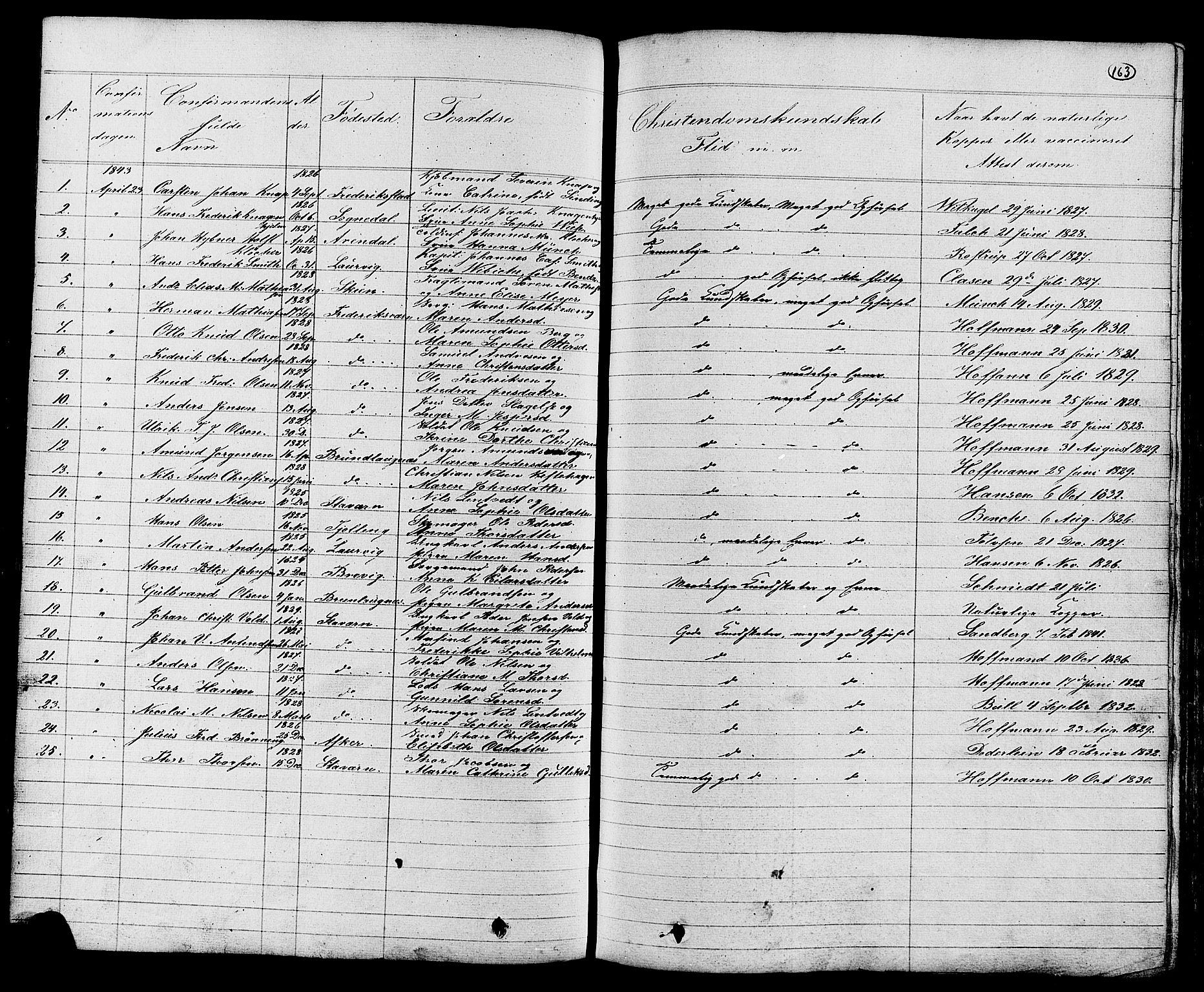 Stavern kirkebøker, AV/SAKO-A-318/G/Ga/L0002: Parish register (copy) no. 2, 1839-1909, p. 163