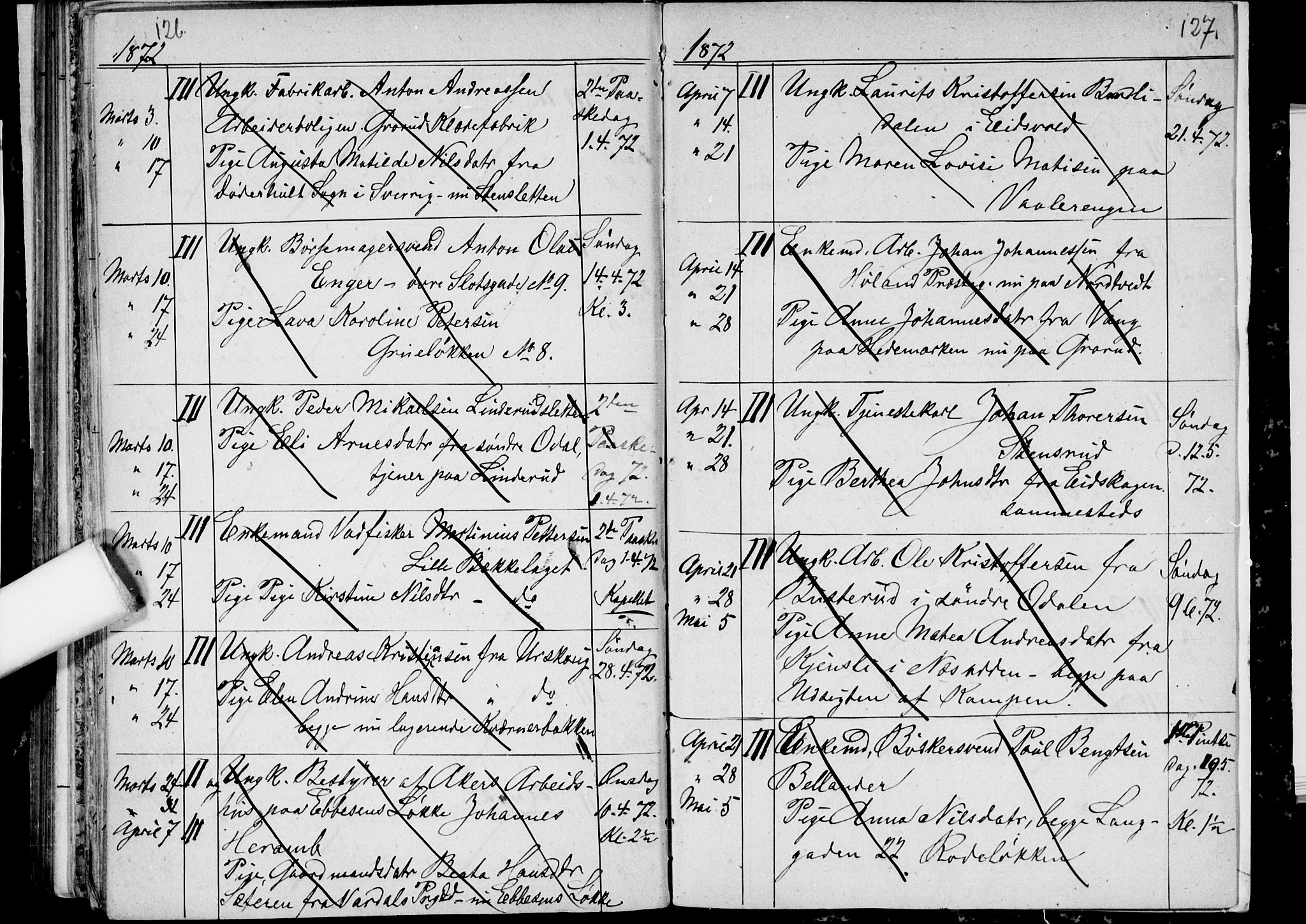 Østre Aker prestekontor Kirkebøker, AV/SAO-A-10840/H/Ha/L0002: Banns register no. I 2, 1861-1872, p. 126-127