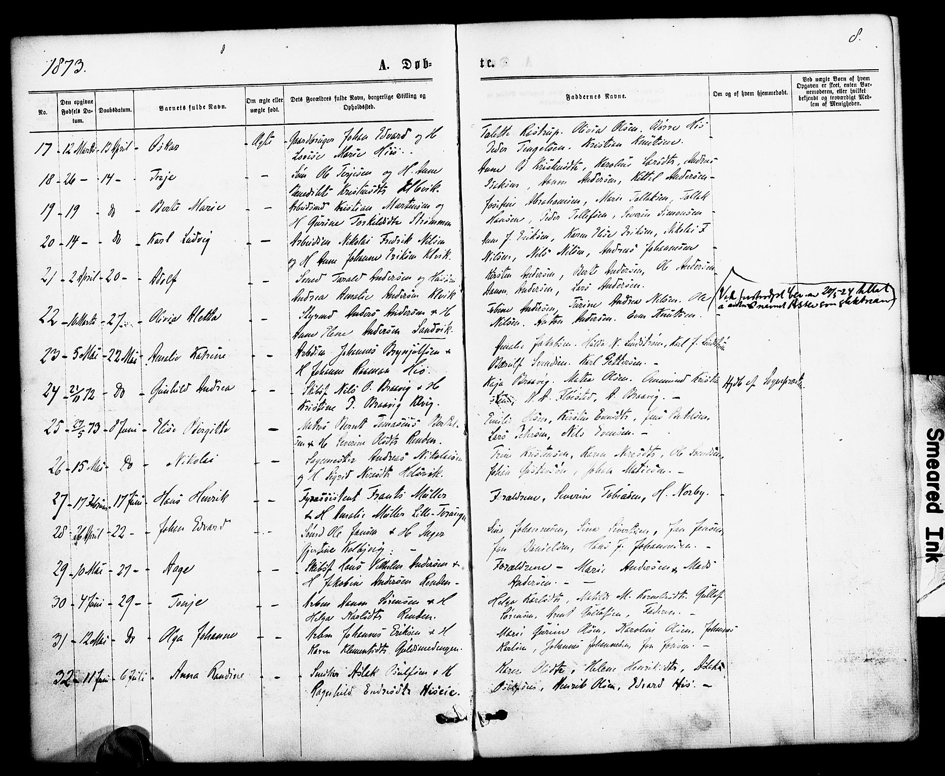 Hisøy sokneprestkontor, AV/SAK-1111-0020/F/Fa/L0002: Parish register (official) no. A 2, 1872-1880, p. 8