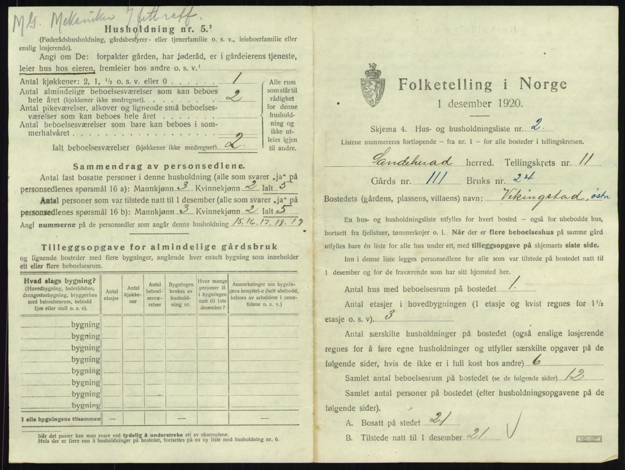 SAKO, 1920 census for Sandeherred, 1920, p. 2253