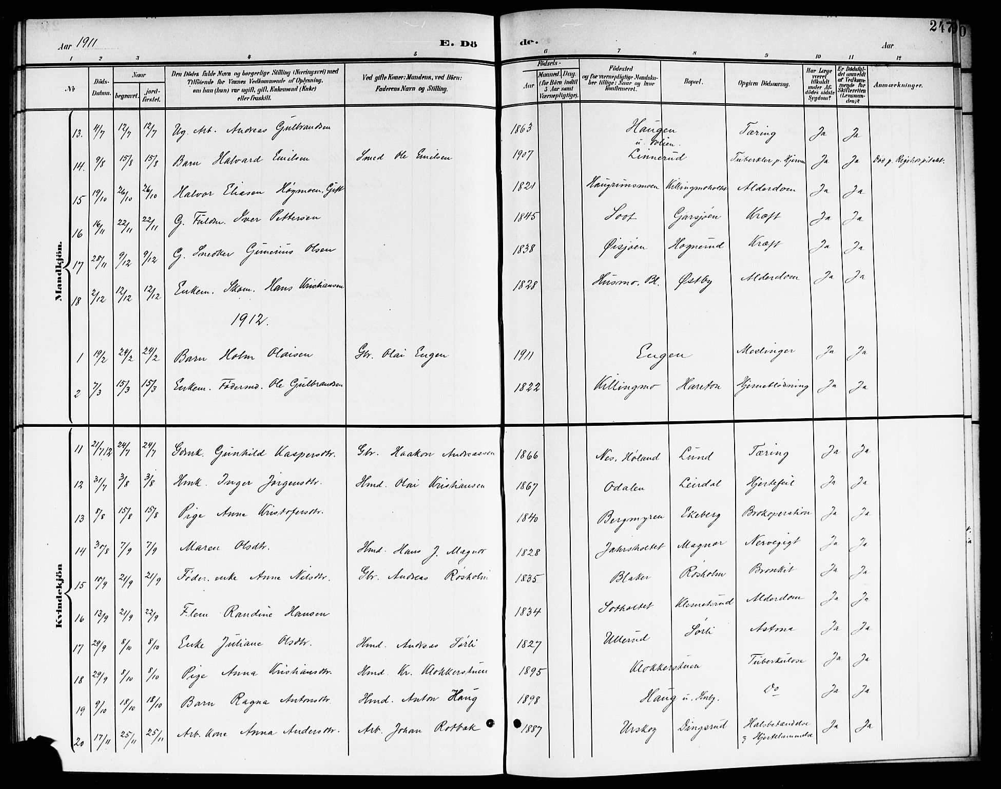Aurskog prestekontor Kirkebøker, SAO/A-10304a/G/Ga/L0004: Parish register (copy) no. I 4, 1901-1921, p. 247