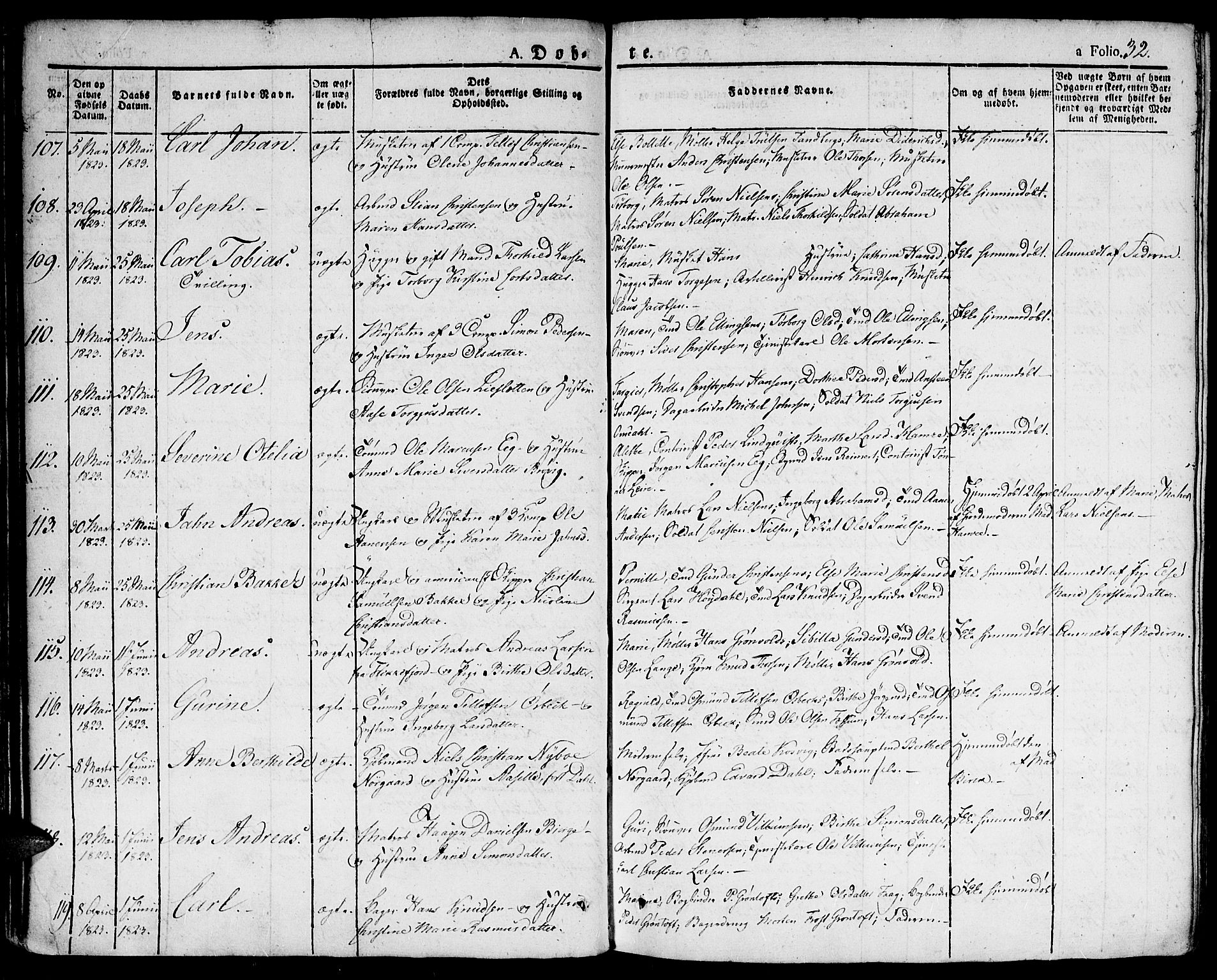 Kristiansand domprosti, SAK/1112-0006/F/Fa/L0009: Parish register (official) no. A 9, 1821-1827, p. 32