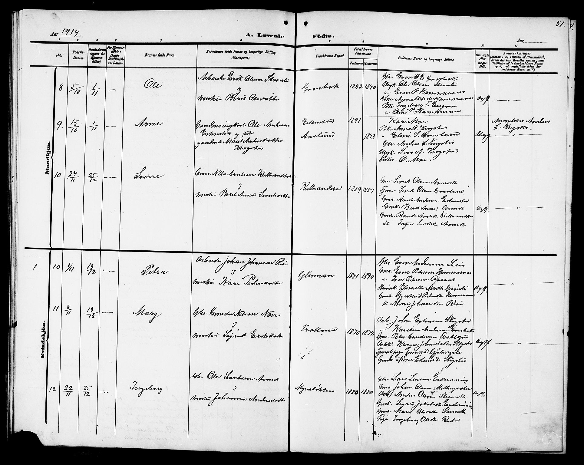 Ministerialprotokoller, klokkerbøker og fødselsregistre - Sør-Trøndelag, AV/SAT-A-1456/694/L1133: Parish register (copy) no. 694C05, 1901-1914, p. 51