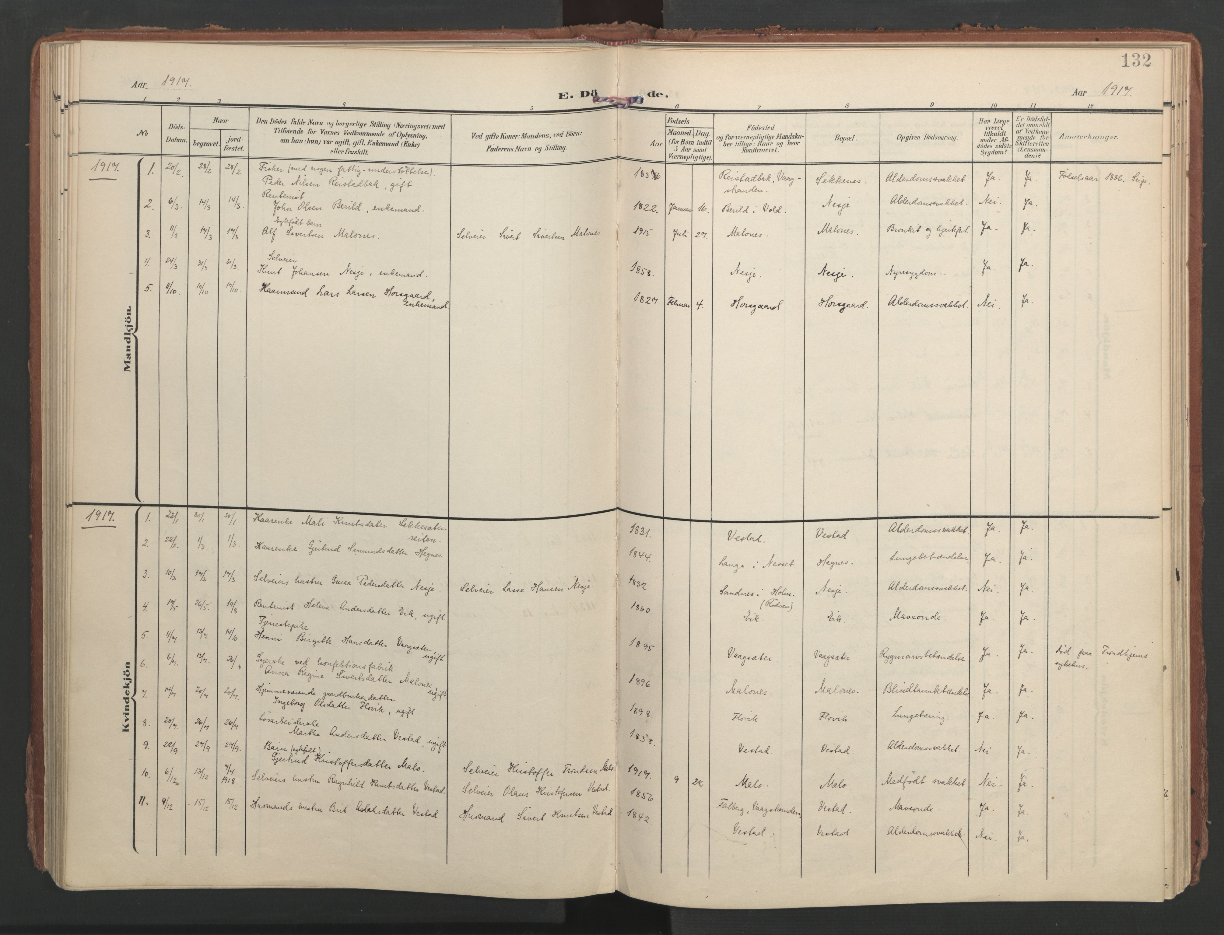 Ministerialprotokoller, klokkerbøker og fødselsregistre - Møre og Romsdal, AV/SAT-A-1454/547/L0605: Parish register (official) no. 547A07, 1907-1936, p. 132