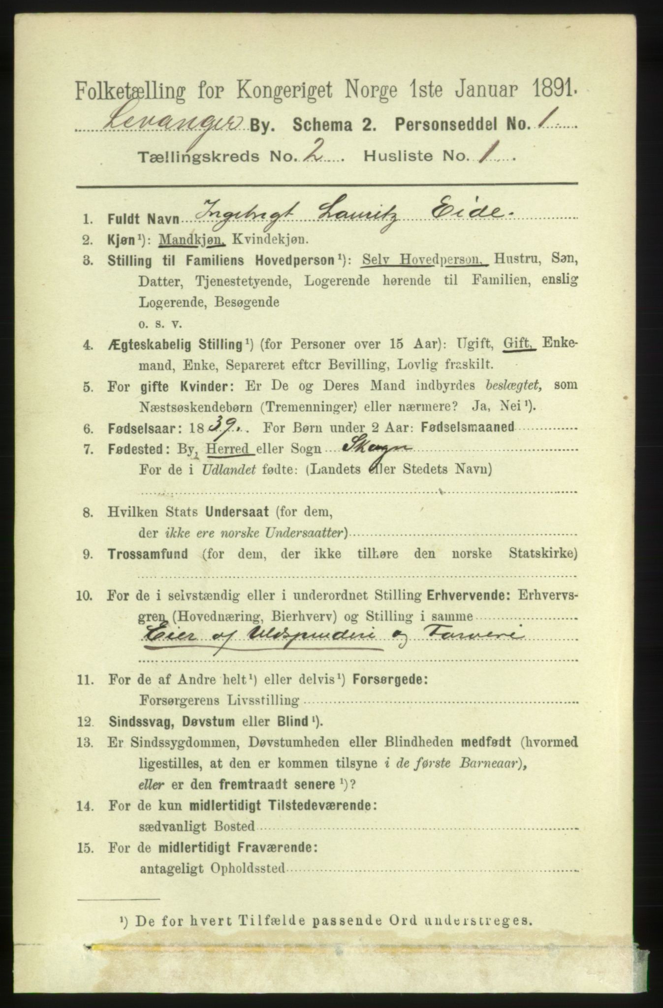 RA, 1891 census for 1701 Levanger, 1891, p. 509