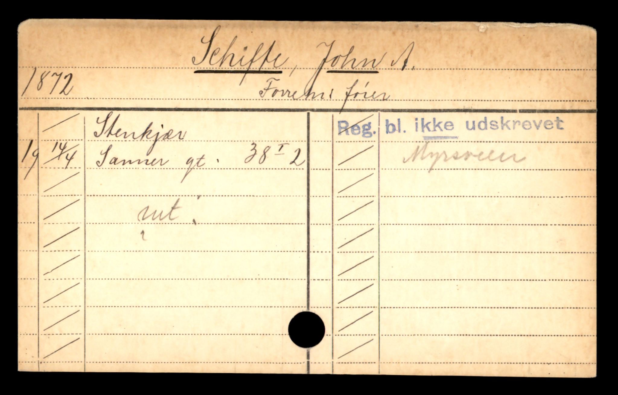 Oslo folkeregister, Registerkort, AV/SAO-A-11715/D/Da/L0083: Menn: Schifte John - Setsås Harald, 1906-1919