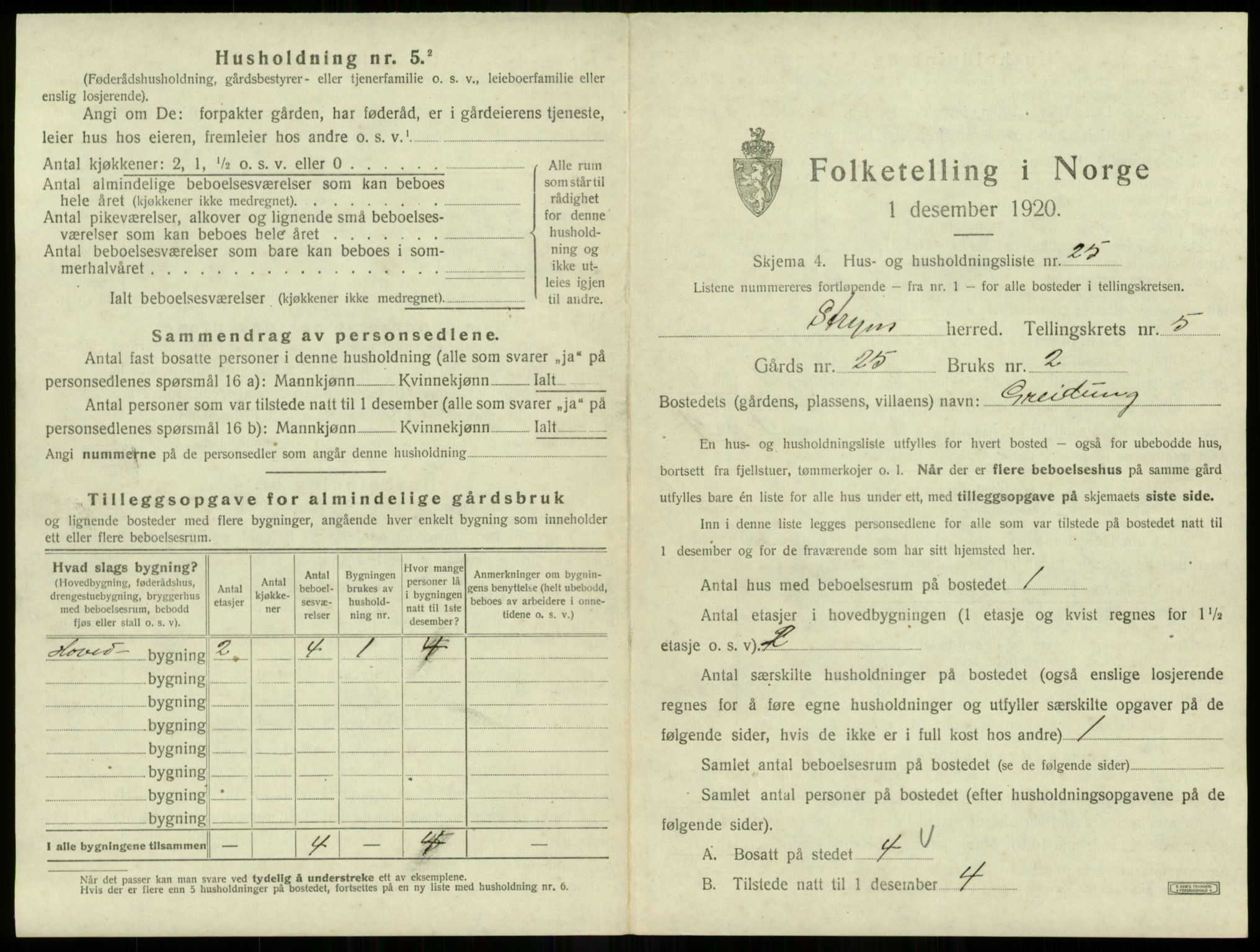 SAB, 1920 census for Stryn, 1920, p. 287