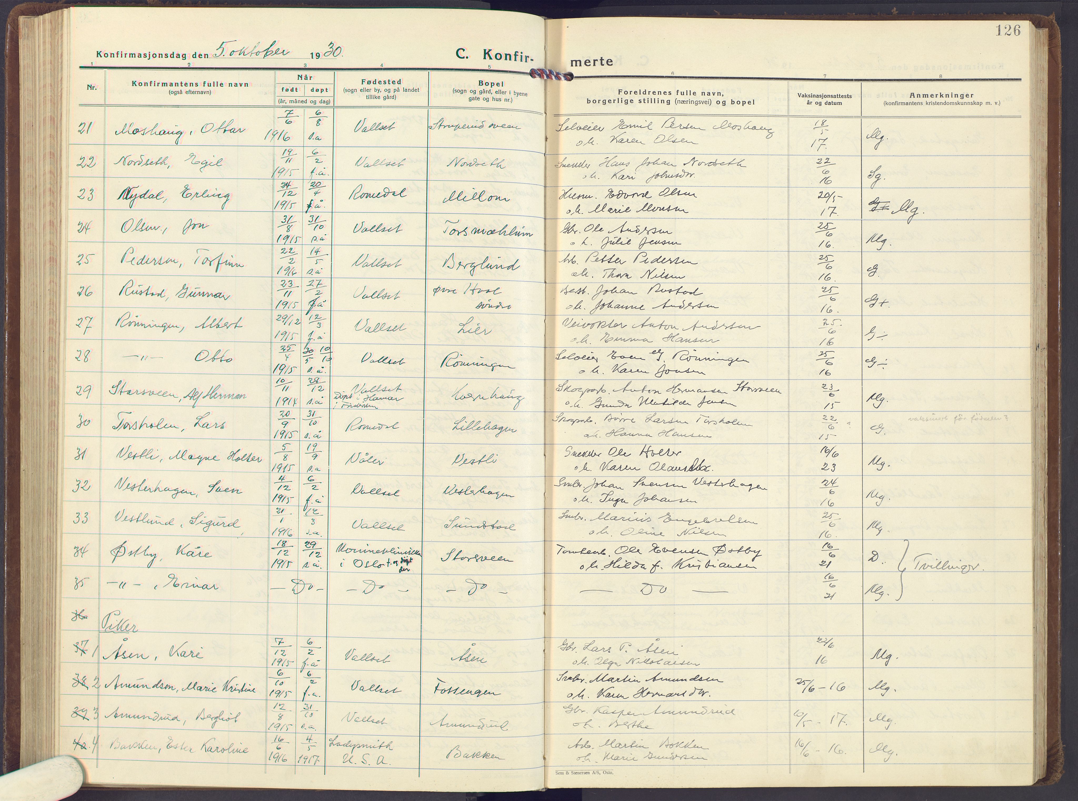 Romedal prestekontor, AV/SAH-PREST-004/K/L0013: Parish register (official) no. 13, 1930-1949, p. 126