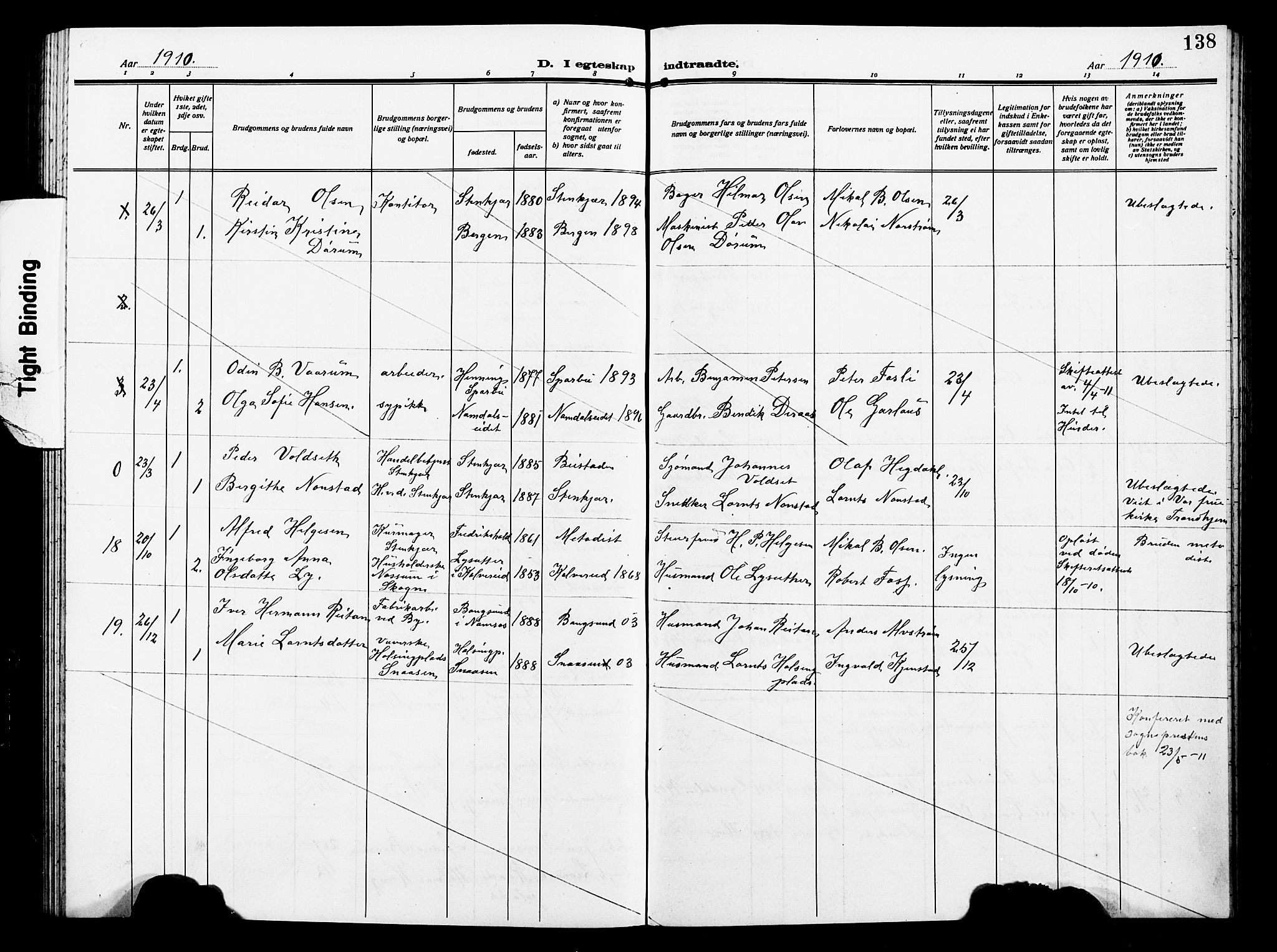 Ministerialprotokoller, klokkerbøker og fødselsregistre - Nord-Trøndelag, AV/SAT-A-1458/739/L0376: Parish register (copy) no. 739C04, 1908-1917, p. 138