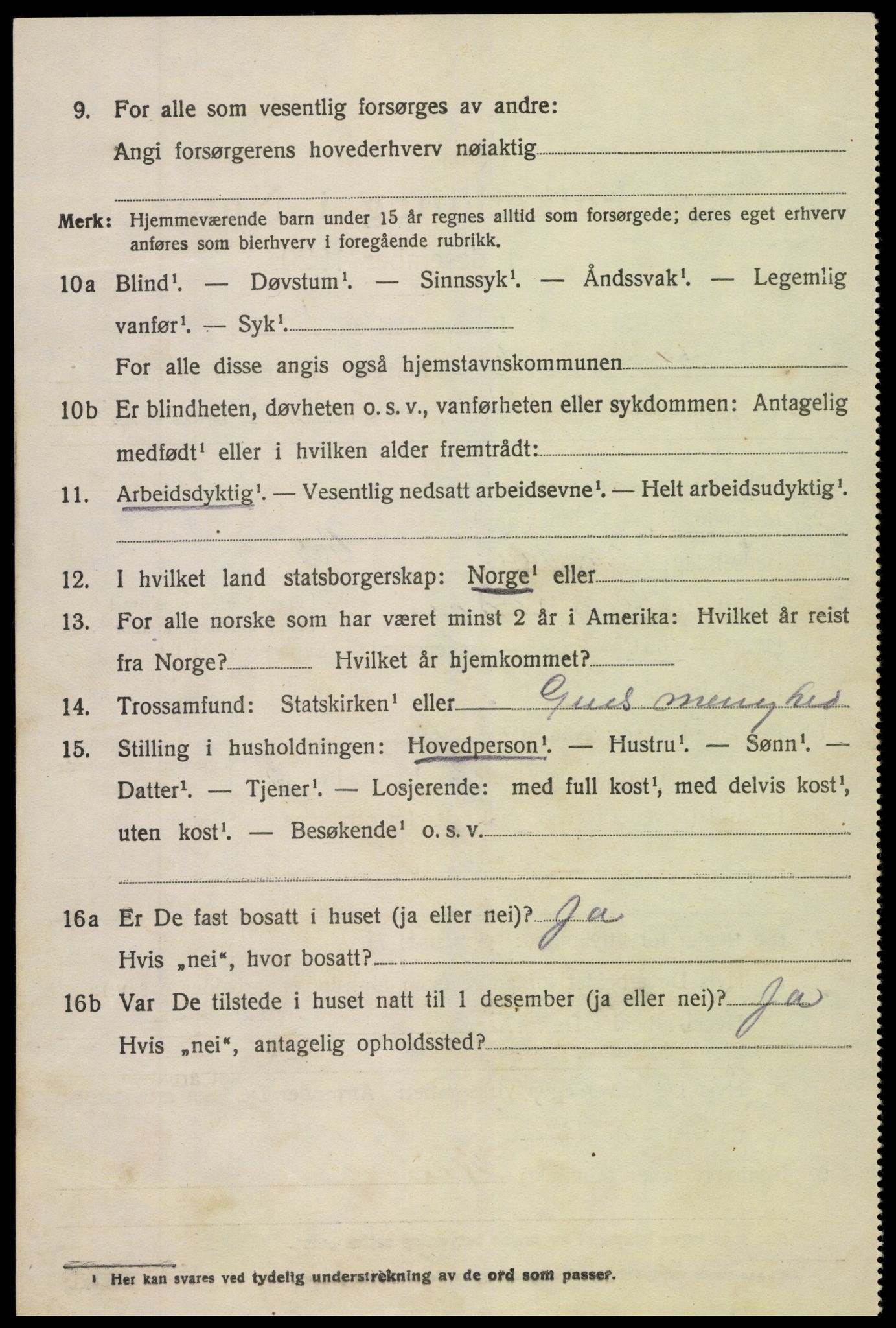 SAK, 1920 census for Vegårshei, 1920, p. 2457