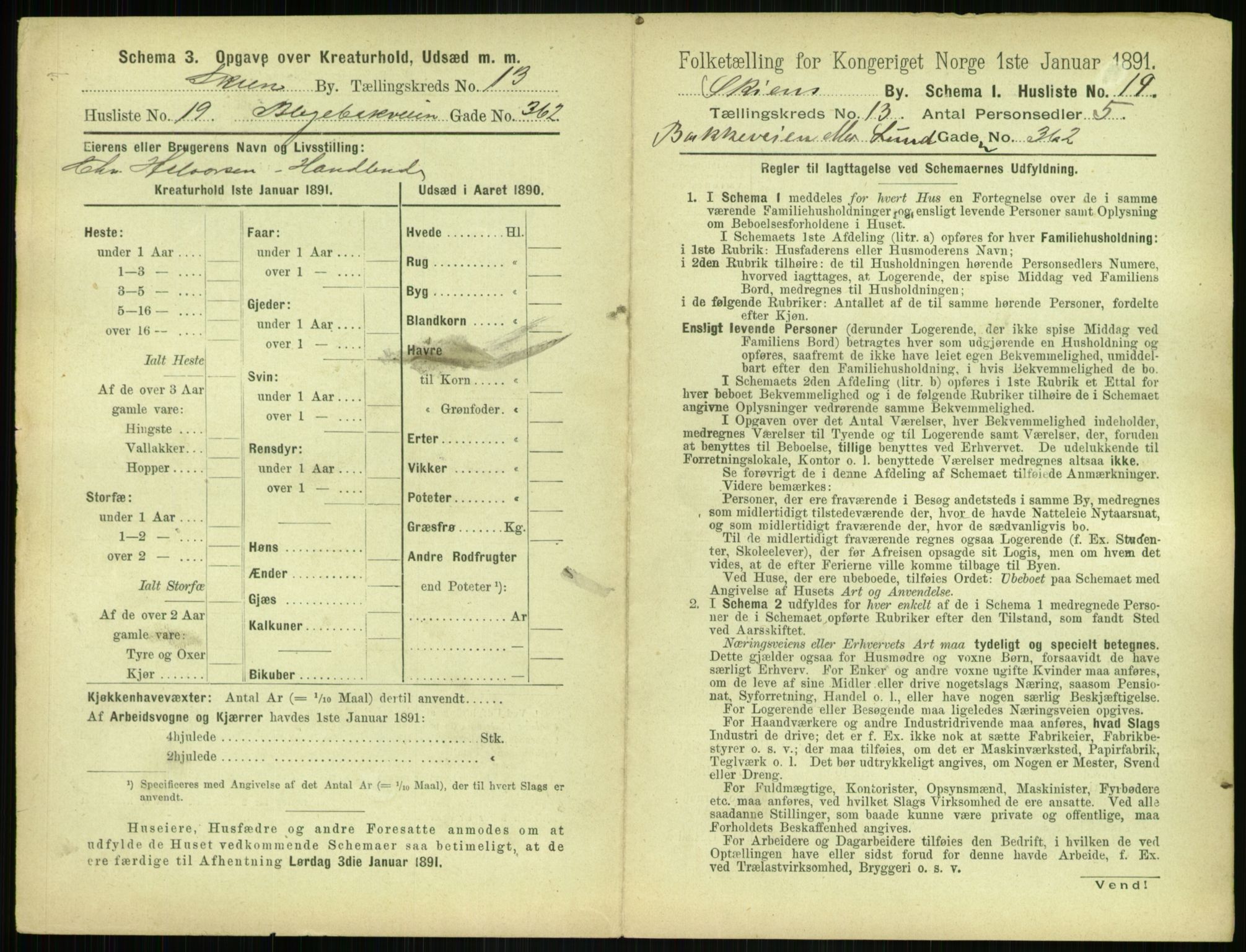 RA, 1891 census for 0806 Skien, 1891, p. 532