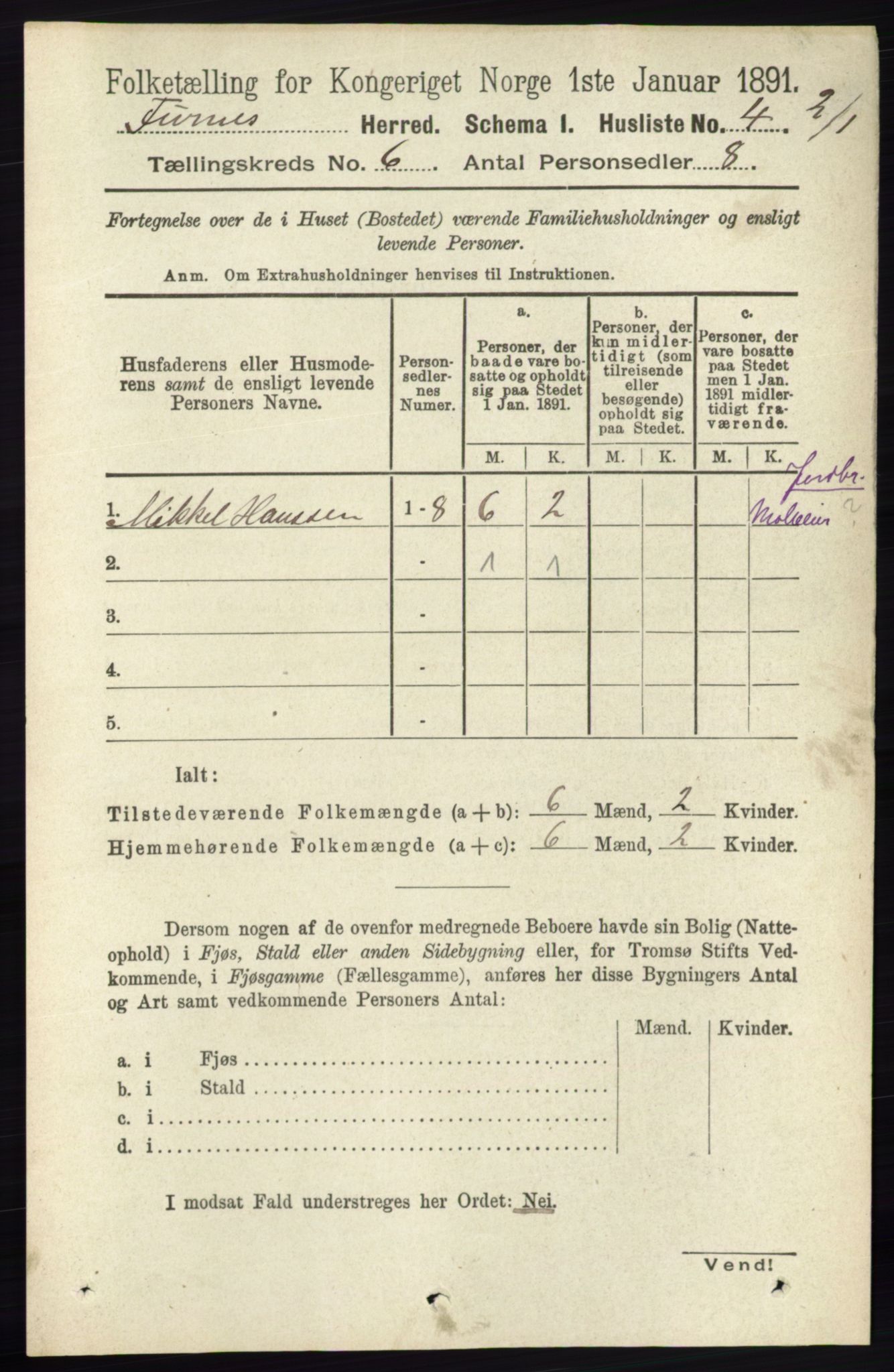 RA, Census 1891 for 0413 Furnes herred, 1891, p. 4060