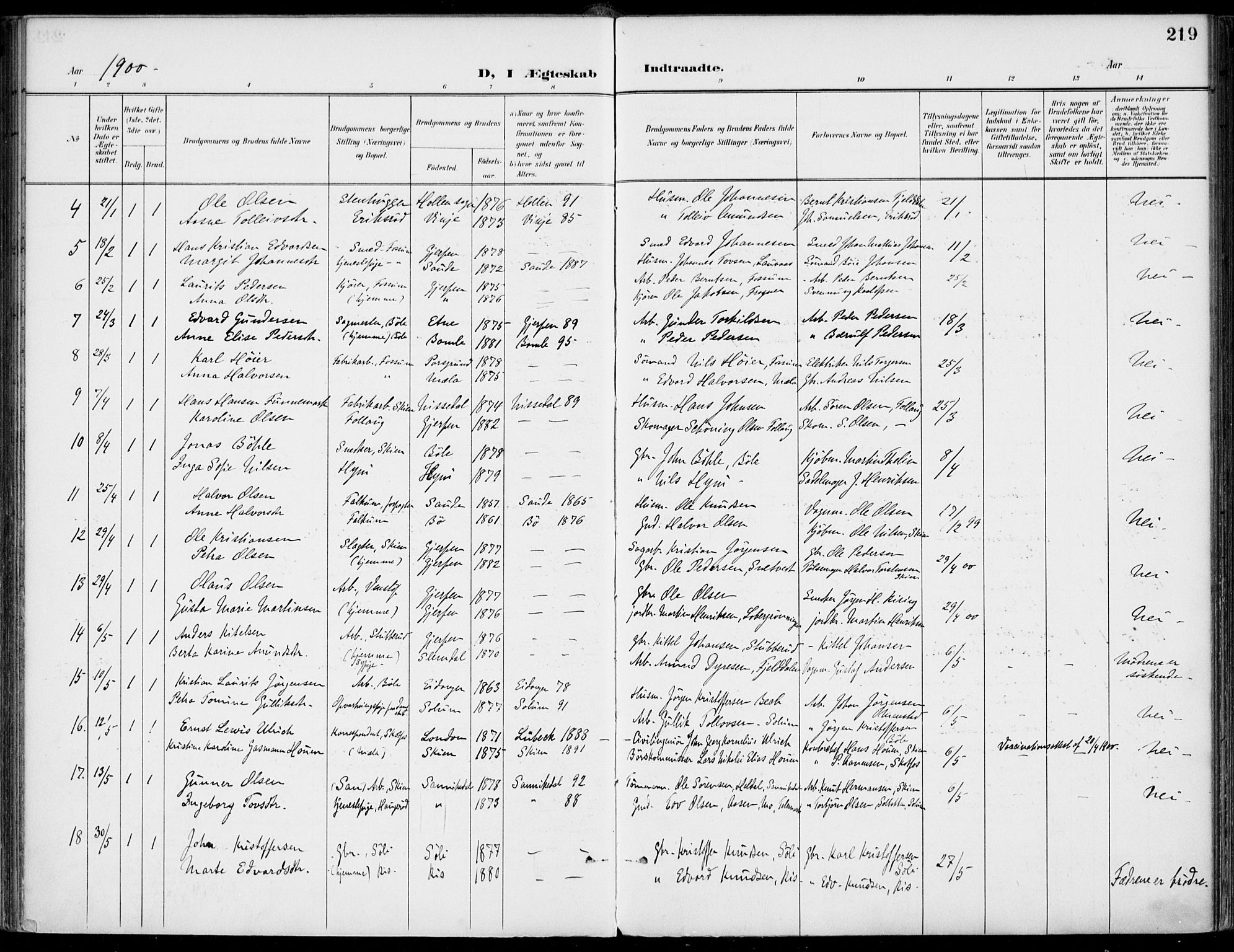 Gjerpen kirkebøker, SAKO/A-265/F/Fa/L0011: Parish register (official) no. I 11, 1896-1904, p. 219