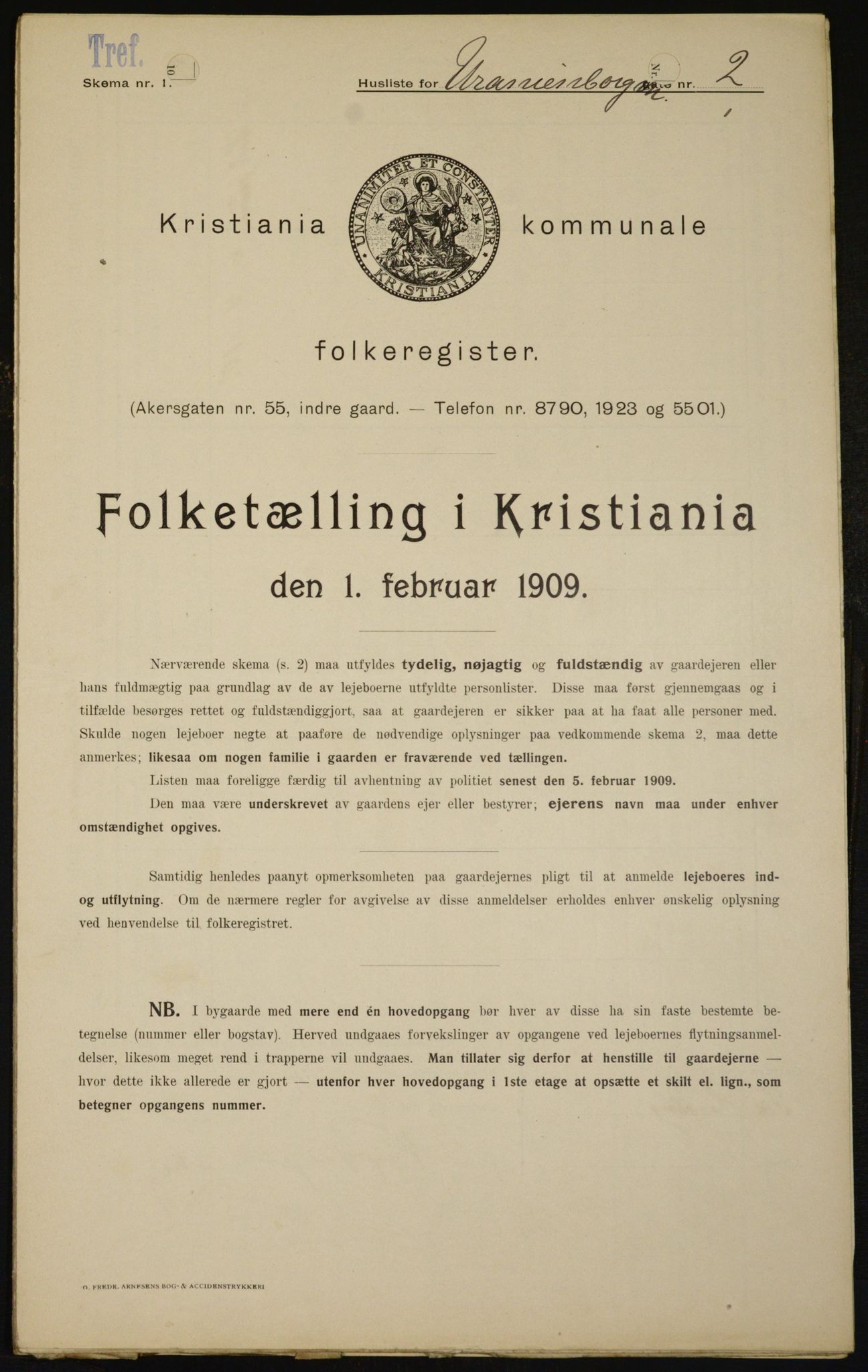 OBA, Municipal Census 1909 for Kristiania, 1909, p. 109173