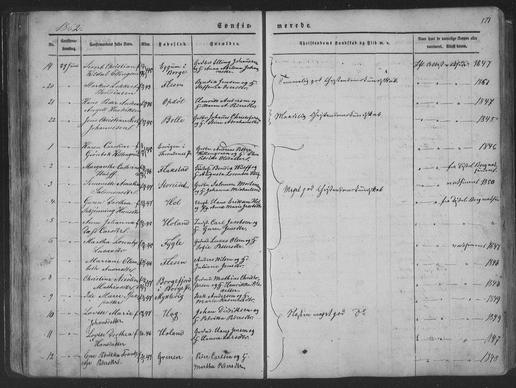 Ministerialprotokoller, klokkerbøker og fødselsregistre - Nordland, AV/SAT-A-1459/881/L1165: Parish register (copy) no. 881C02, 1854-1876, p. 171