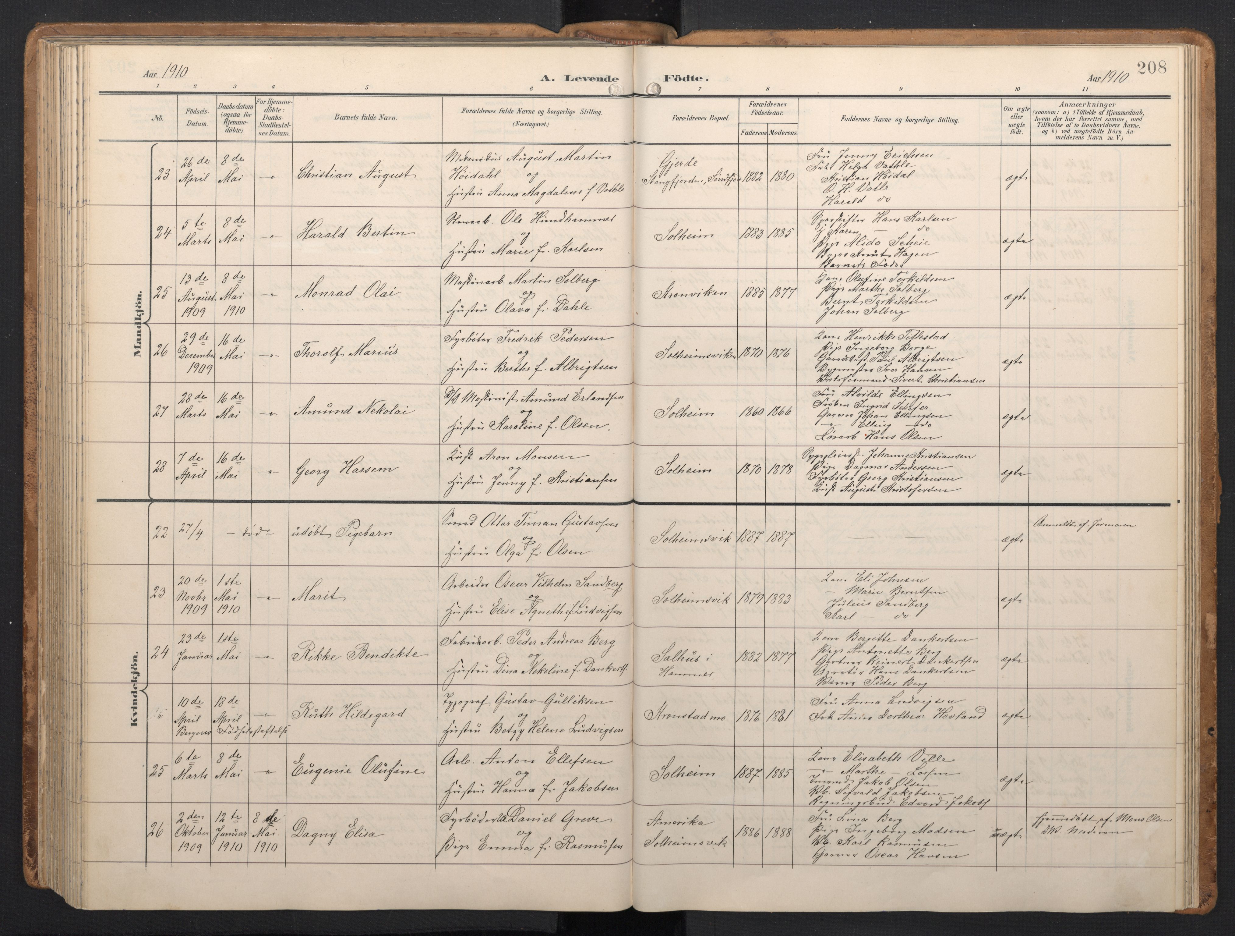 Årstad Sokneprestembete, AV/SAB-A-79301/H/Hab/L0002: Parish register (copy) no. A 2, 1896-1912, p. 207b-208a