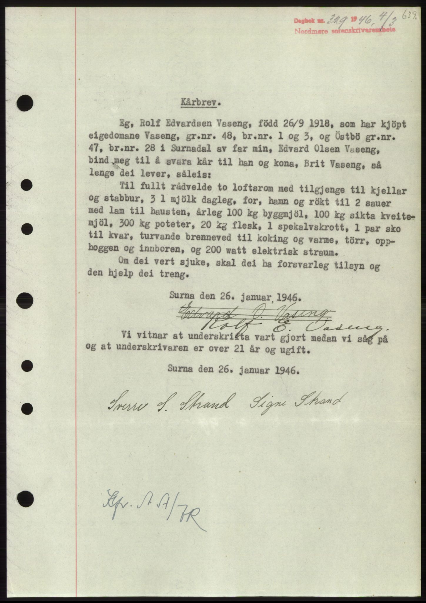 Nordmøre sorenskriveri, AV/SAT-A-4132/1/2/2Ca: Mortgage book no. B93b, 1946-1946, Diary no: : 329/1946