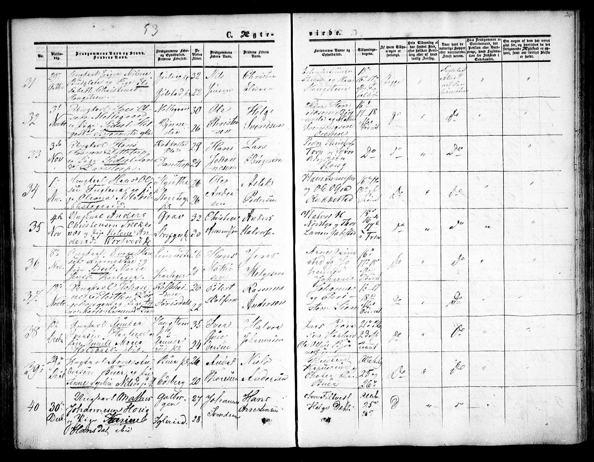 Rakkestad prestekontor Kirkebøker, AV/SAO-A-2008/F/Fa/L0009: Parish register (official) no. I 9, 1850-1856, p. 210