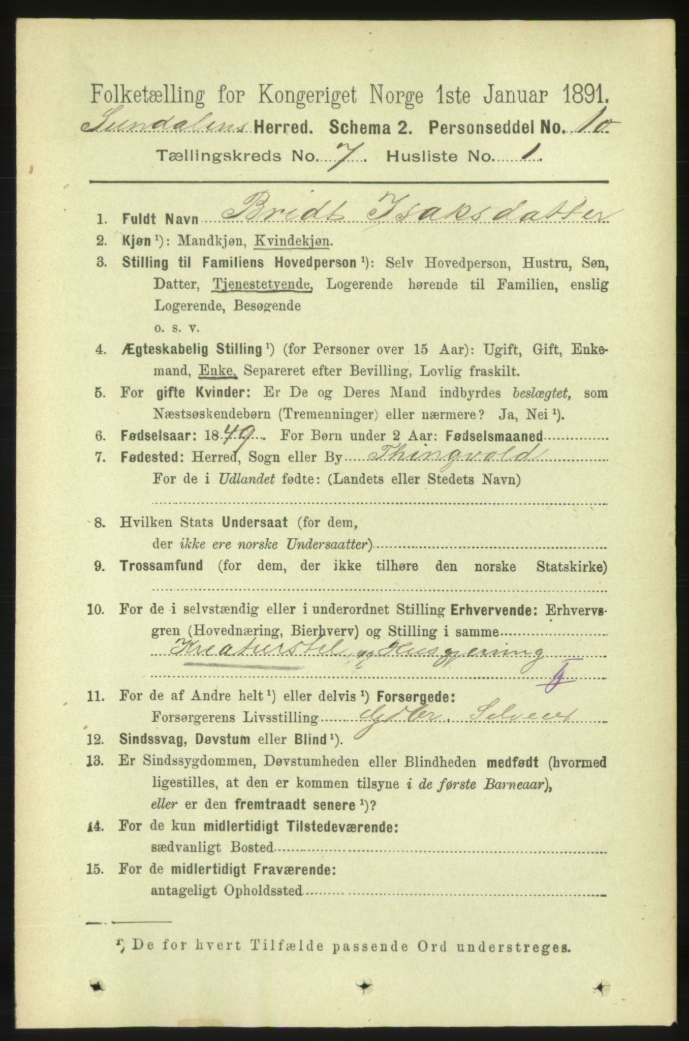 RA, 1891 census for 1563 Sunndal, 1891, p. 1803