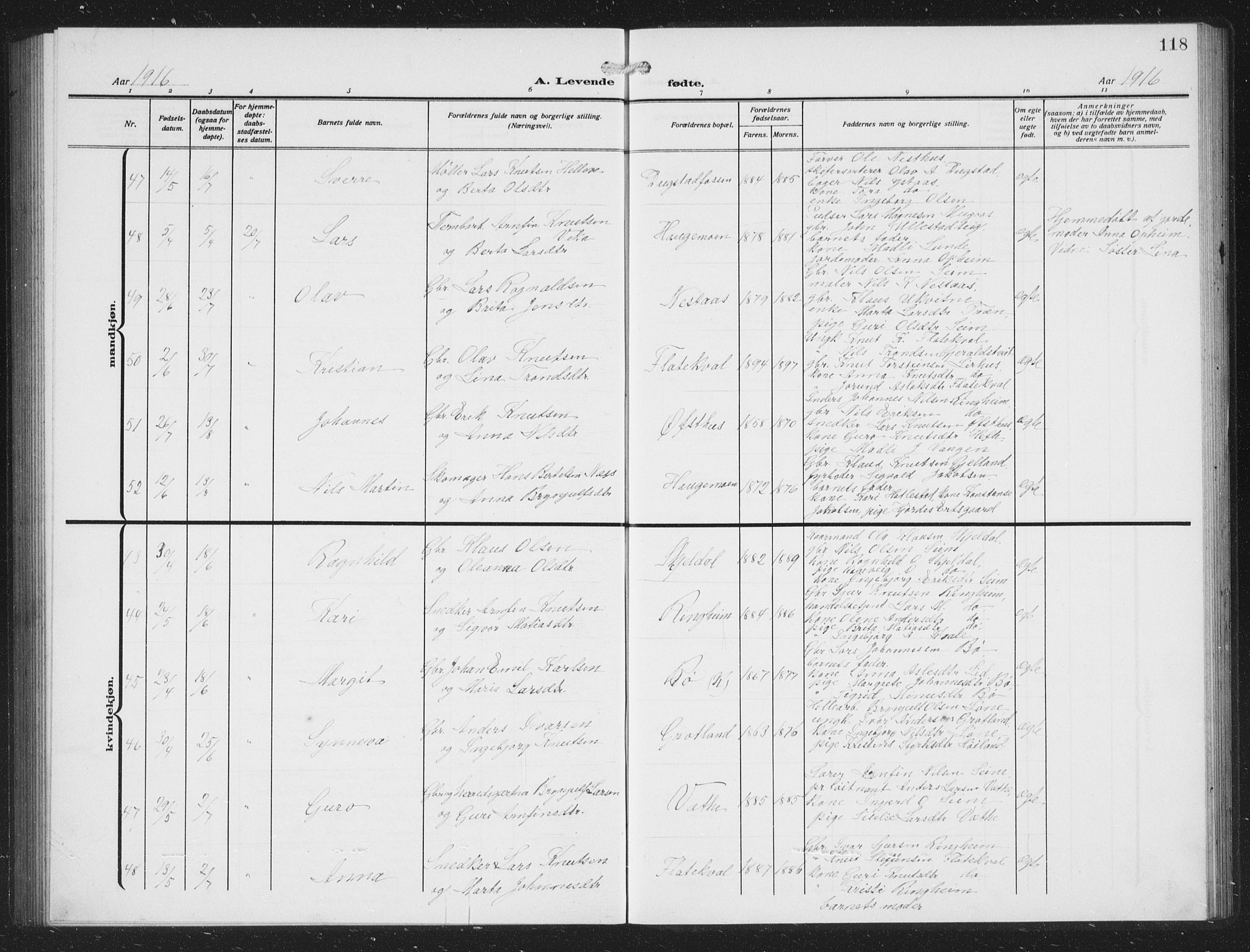 Voss sokneprestembete, AV/SAB-A-79001/H/Hab: Parish register (copy) no. C 3, 1909-1920, p. 118