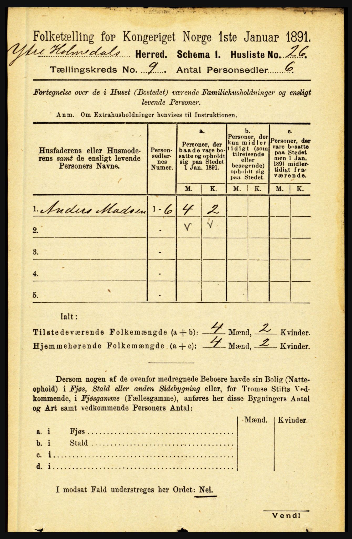 RA, 1891 census for 1429 Ytre Holmedal, 1891, p. 2034