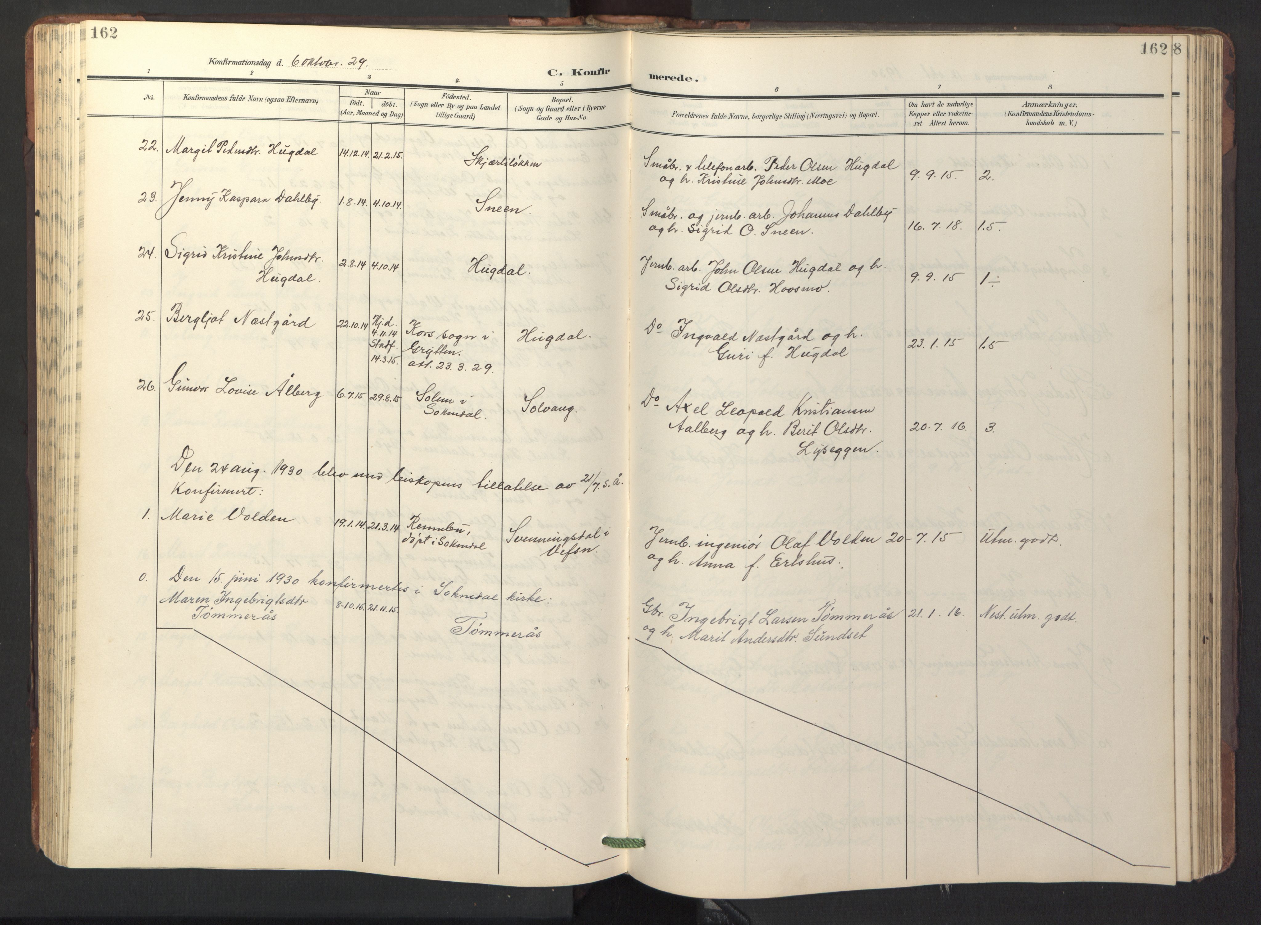 Ministerialprotokoller, klokkerbøker og fødselsregistre - Sør-Trøndelag, AV/SAT-A-1456/687/L1019: Parish register (copy) no. 687C03, 1904-1931, p. 162