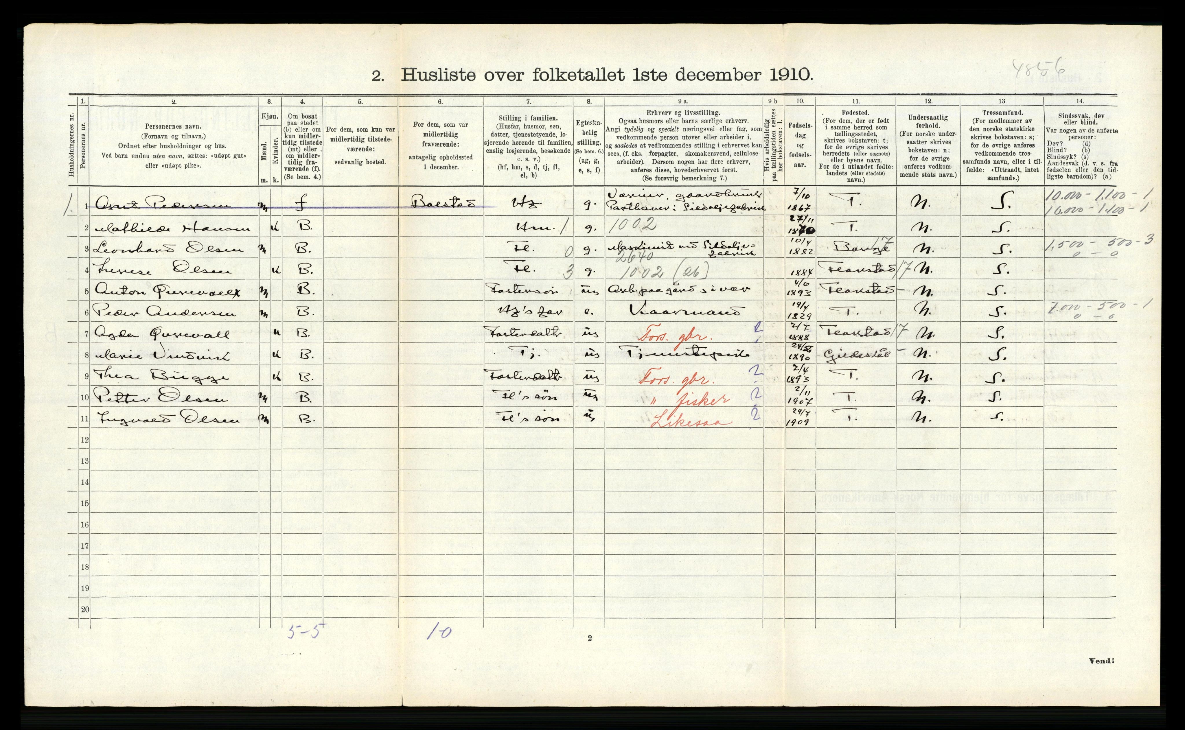 RA, 1910 census for Buksnes, 1910, p. 997