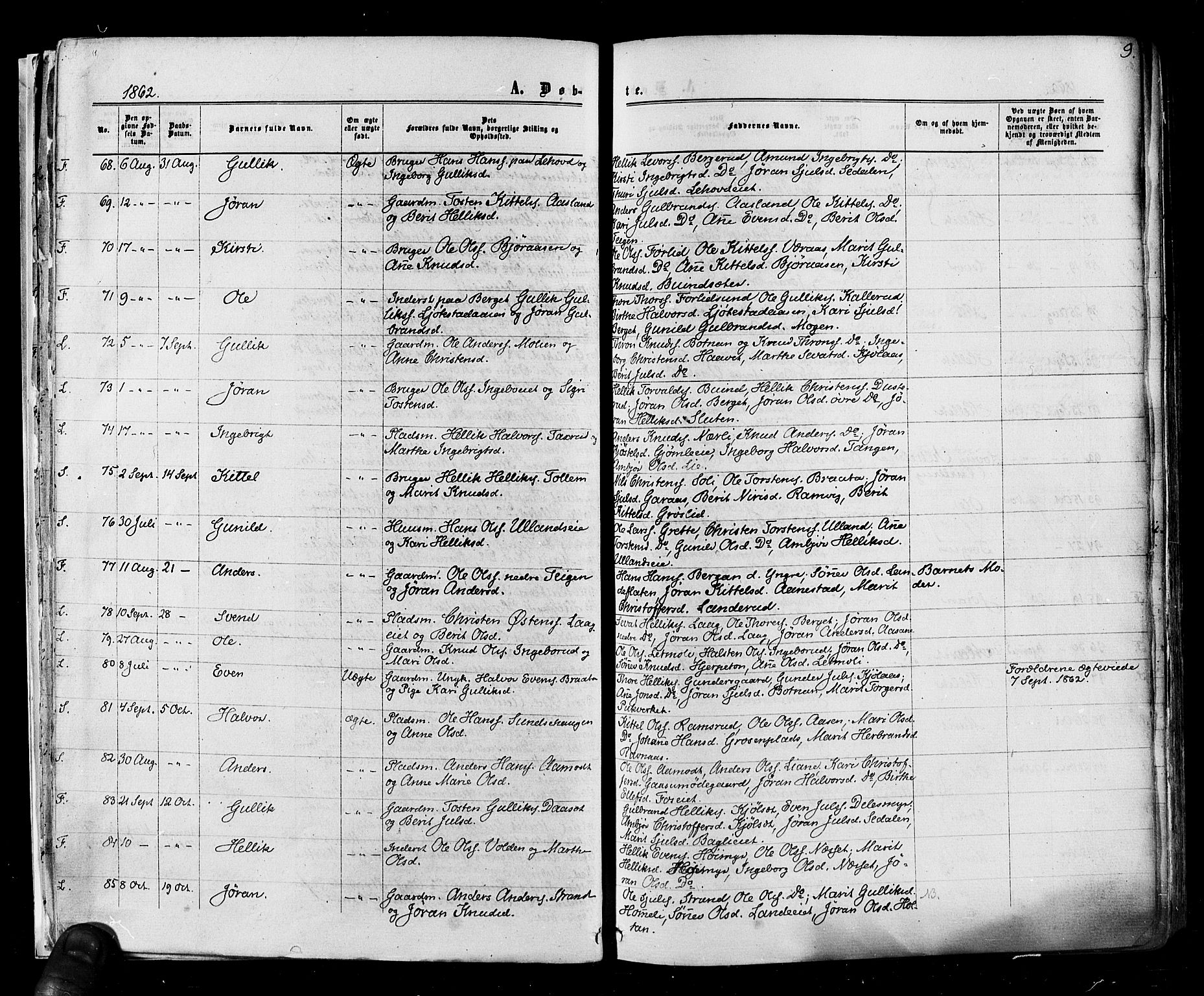 Flesberg kirkebøker, SAKO/A-18/F/Fa/L0007: Parish register (official) no. I 7, 1861-1878, p. 9