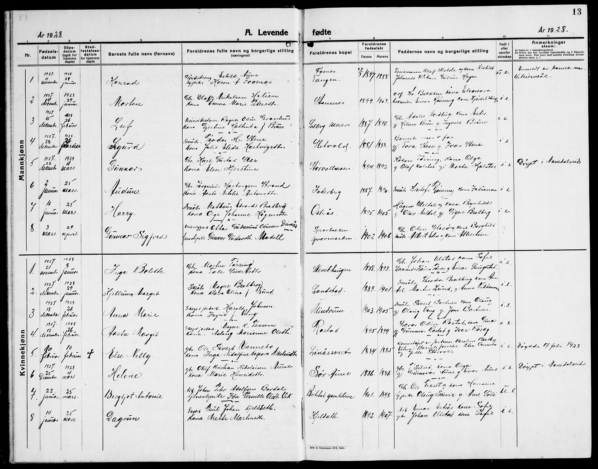 Ministerialprotokoller, klokkerbøker og fødselsregistre - Nord-Trøndelag, AV/SAT-A-1458/741/L0403: Parish register (copy) no. 741C04, 1925-1944, p. 13