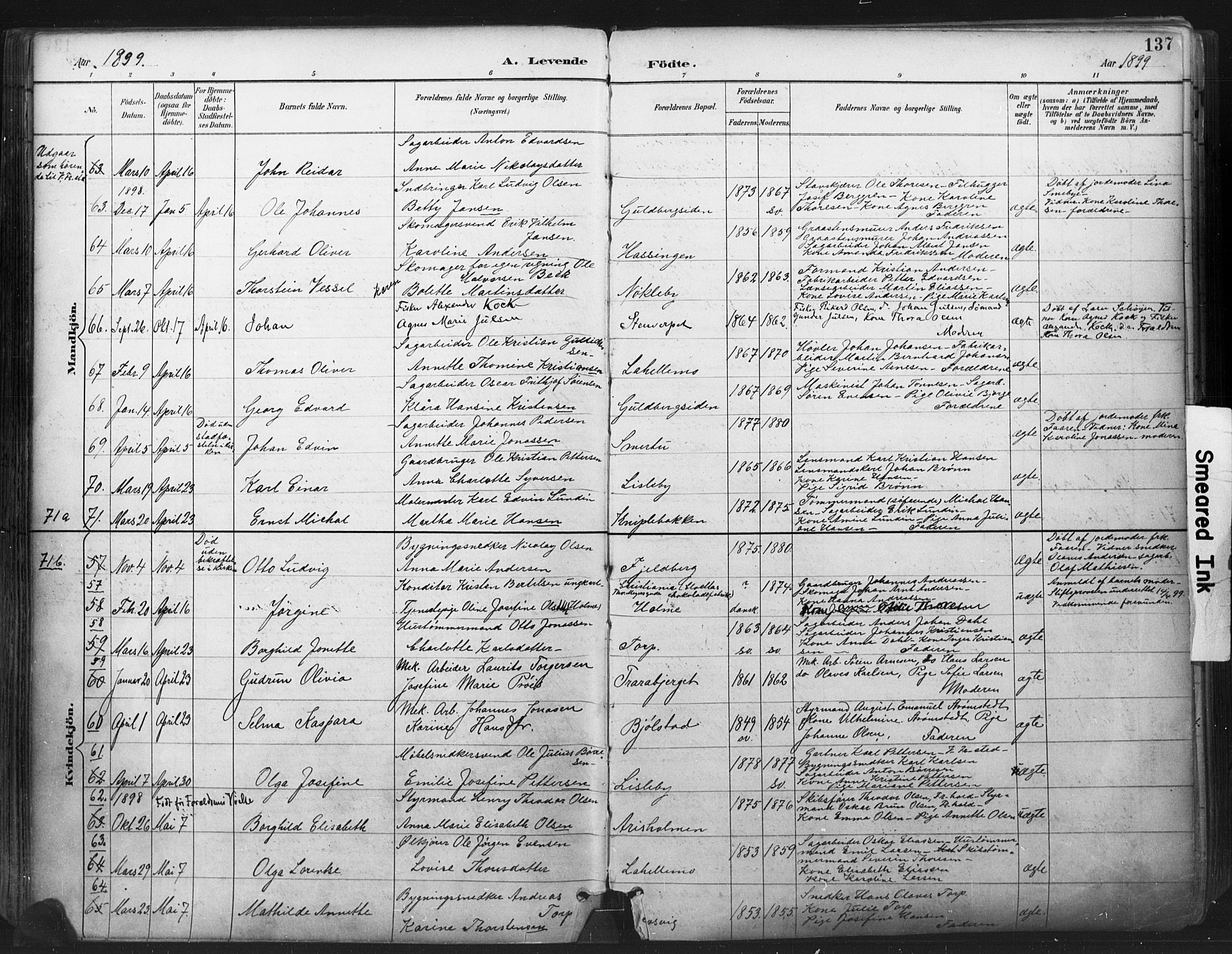 Glemmen prestekontor Kirkebøker, SAO/A-10908/F/Fa/L0013: Parish register (official) no. 13, 1892-1907, p. 137