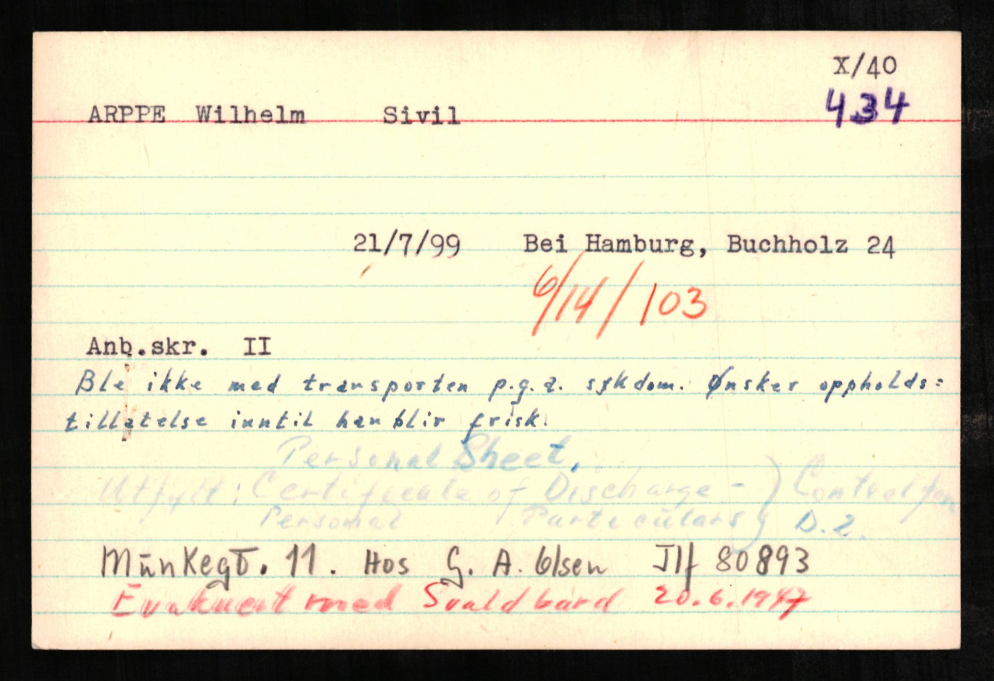 Forsvaret, Forsvarets overkommando II, AV/RA-RAFA-3915/D/Db/L0001: CI Questionaires. Tyske okkupasjonsstyrker i Norge. Tyskere., 1945-1946, p. 360