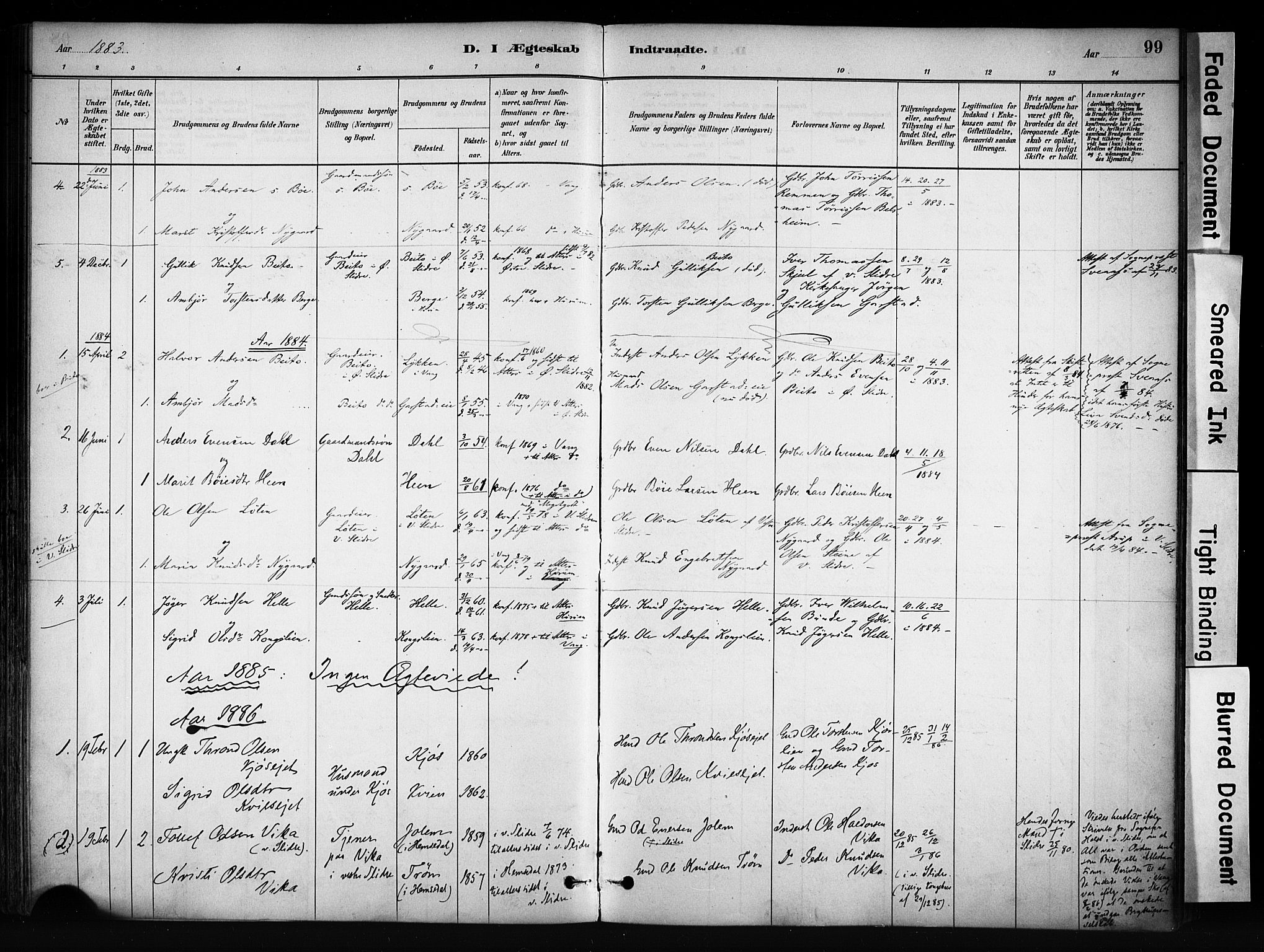 Vang prestekontor, Valdres, AV/SAH-PREST-140/H/Ha/L0009: Parish register (official) no. 9, 1882-1914, p. 99