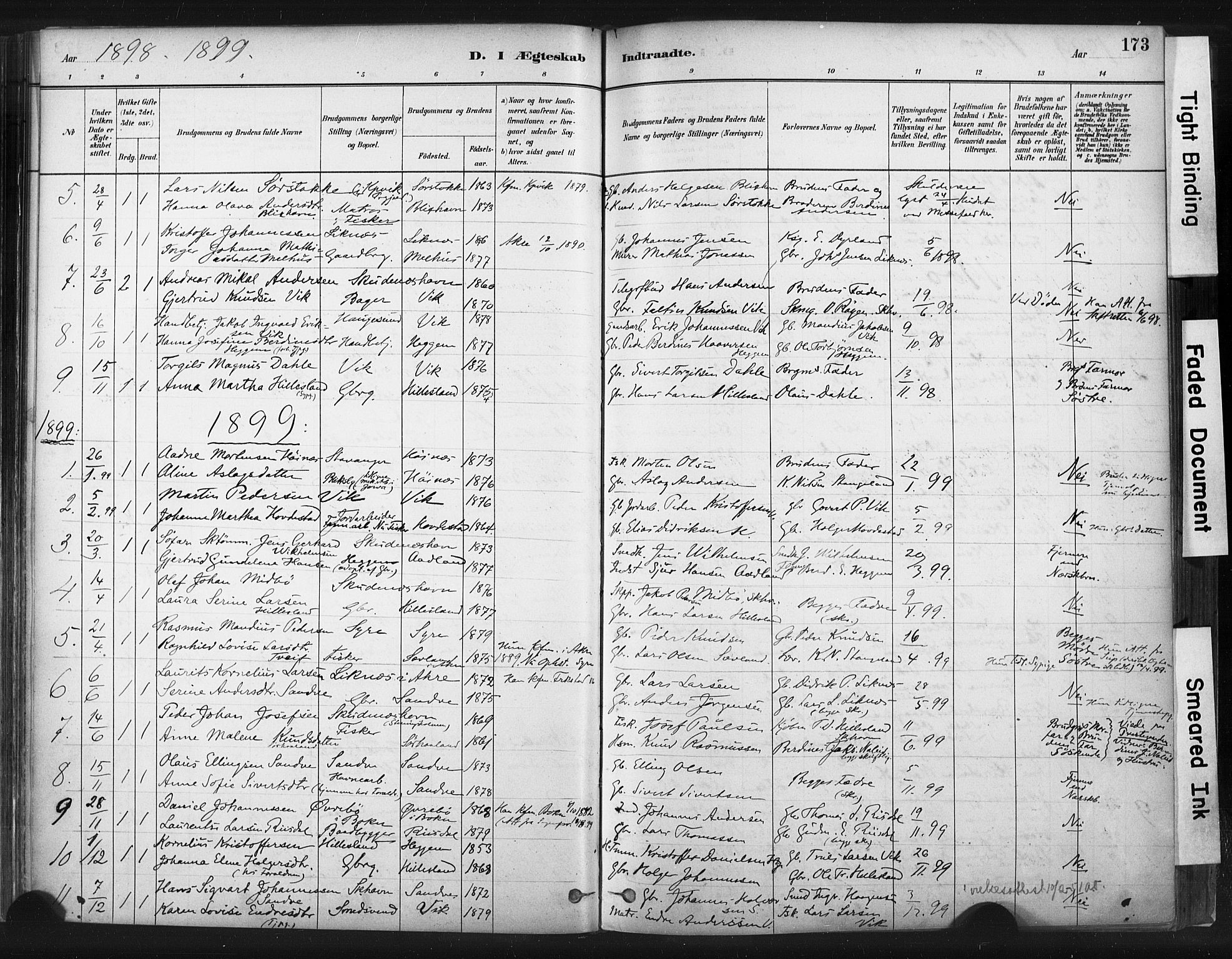 Skudenes sokneprestkontor, AV/SAST-A -101849/H/Ha/Haa/L0009: Parish register (official) no. A 6, 1882-1912, p. 173